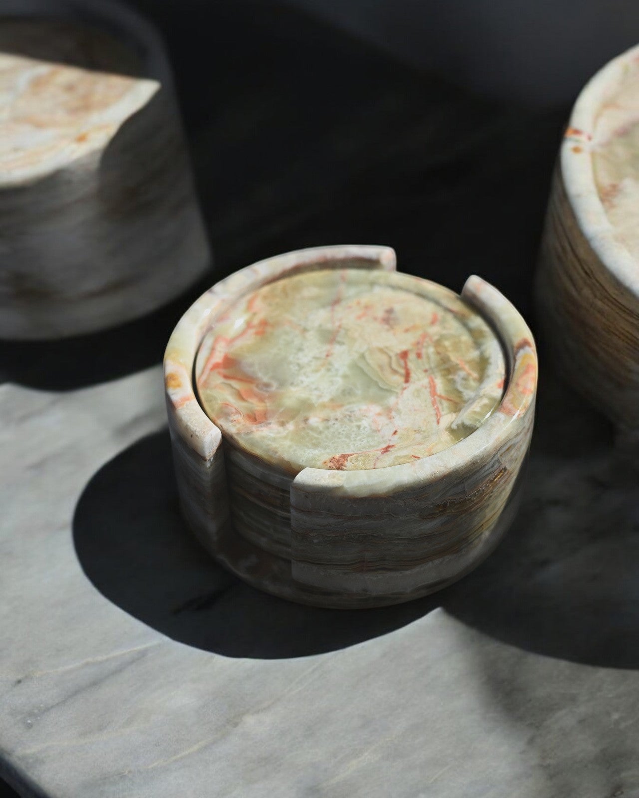 Premium Green Onyx Stone Coasters Set of 4 - Natural Stone Drink Coasters for Home & Bar - Perfect for Protecting Tables from Hot & Cold Beverages, Great Housewarming Gift