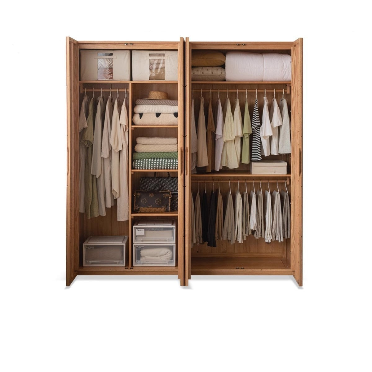 Solid Oak Wood Wardrobe with High Doors - Spacious Storage for Bedroom, Closet & Home Organization