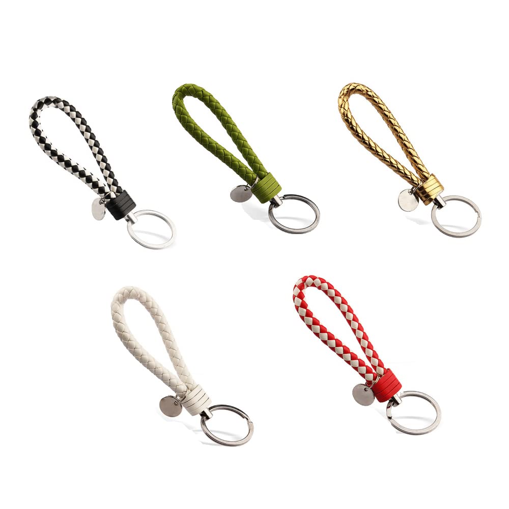 5PCS Braided Leather Keychain Set - Durable & Stylish Key Rings for Men & Women - Perfect for Car Keys, House Keys & Gift Giving