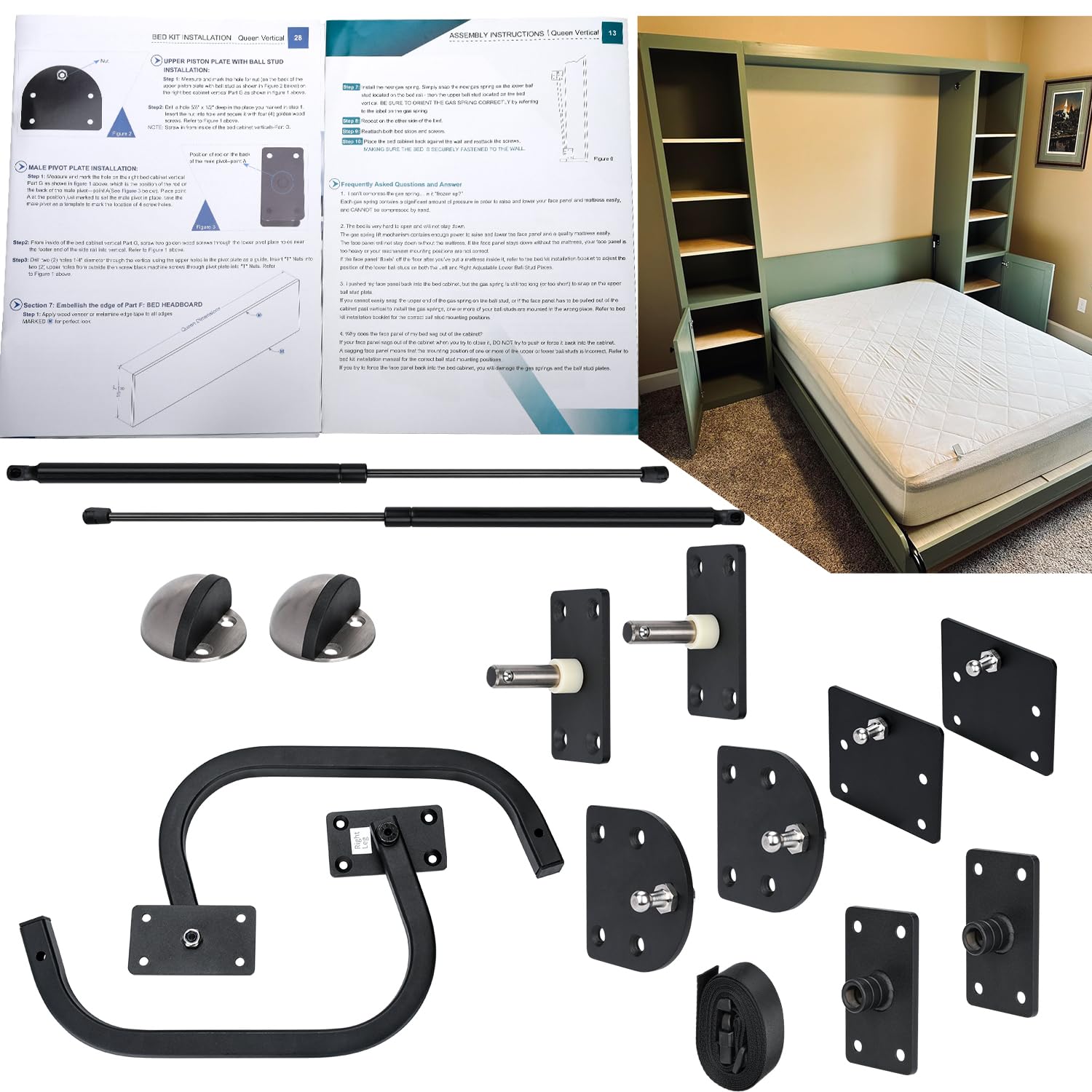 TOPOWN Queen Size Deluxe Murphy Bed Kit - Vertical Wall Mount DIY Hardware Set for Space Saving | Perfect for Small Apartments, Guest Rooms & Home Offices