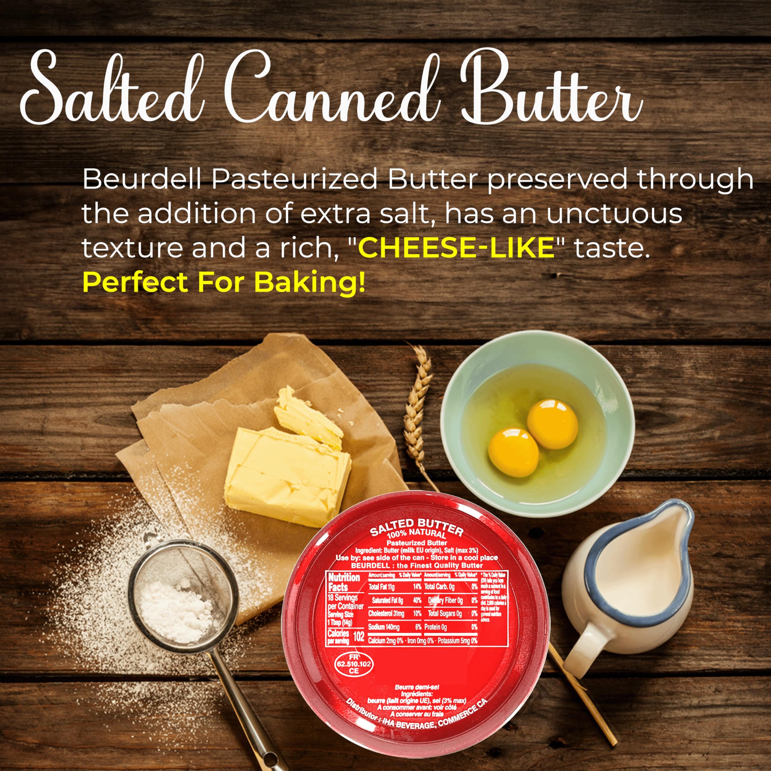 Beurdell French Salted Real Canned Butter - 100% Natural Pasteurized Butter from France | 24-Pack for Cooking, Baking, Emergency Survival Kit & Hurricane Preparedness - Perfect for Camping, RV Trips & Long-Term Food Storage