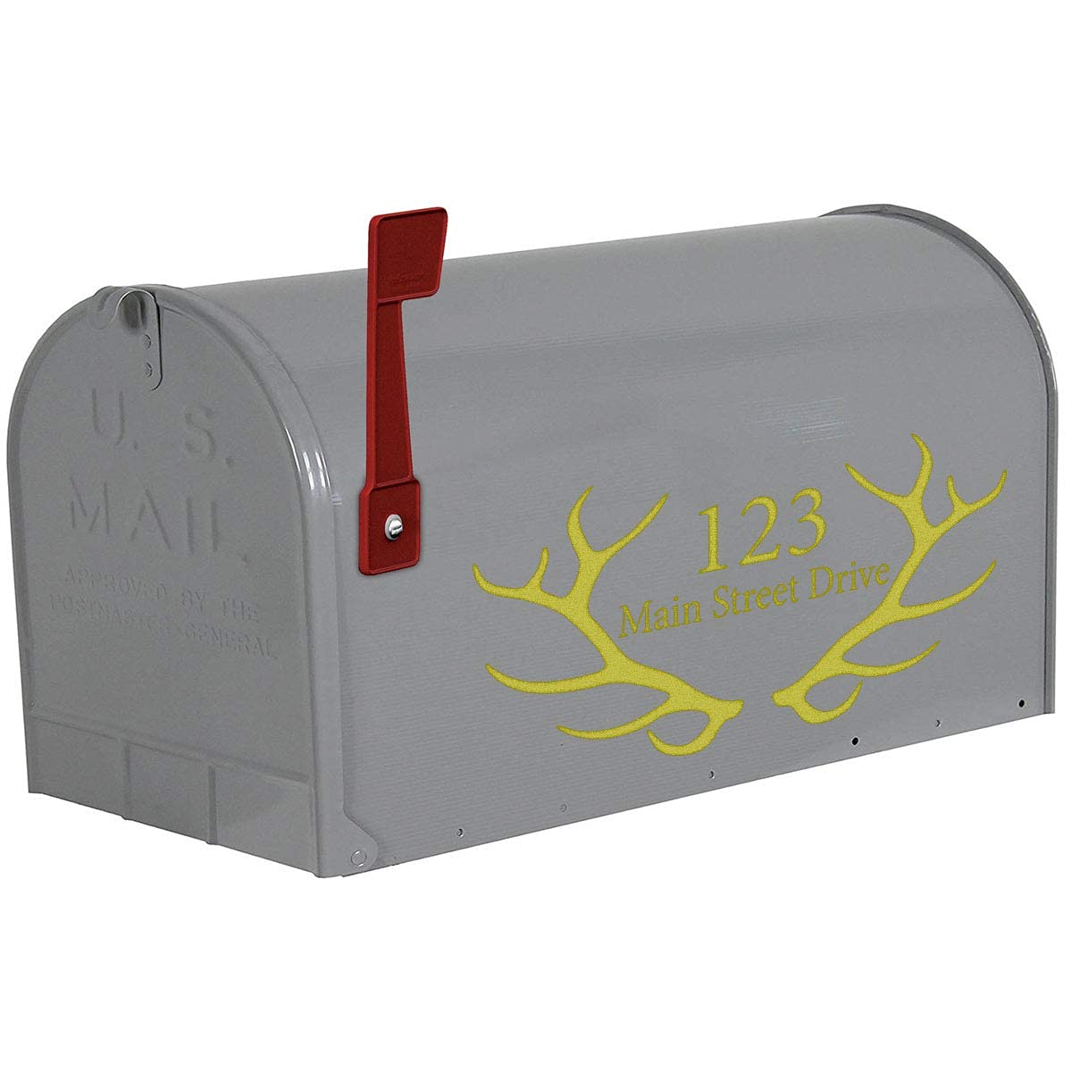 VWAQ Custom Home Address Vinyl Stickers - Antlers Design Mailbox Decal Set of 2 (Gold) - Perfect for House Number Signs, Rural Mailboxes & Front Door Decor