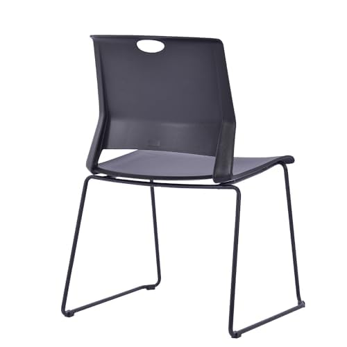 4 Stackable Black Plastic Chairs with Durable Metal Frame - Heavy Duty Church, Restaurant & Conference Chairs Set - Perfect for Dining Rooms, Meetings, Break Rooms & Lobby Seating