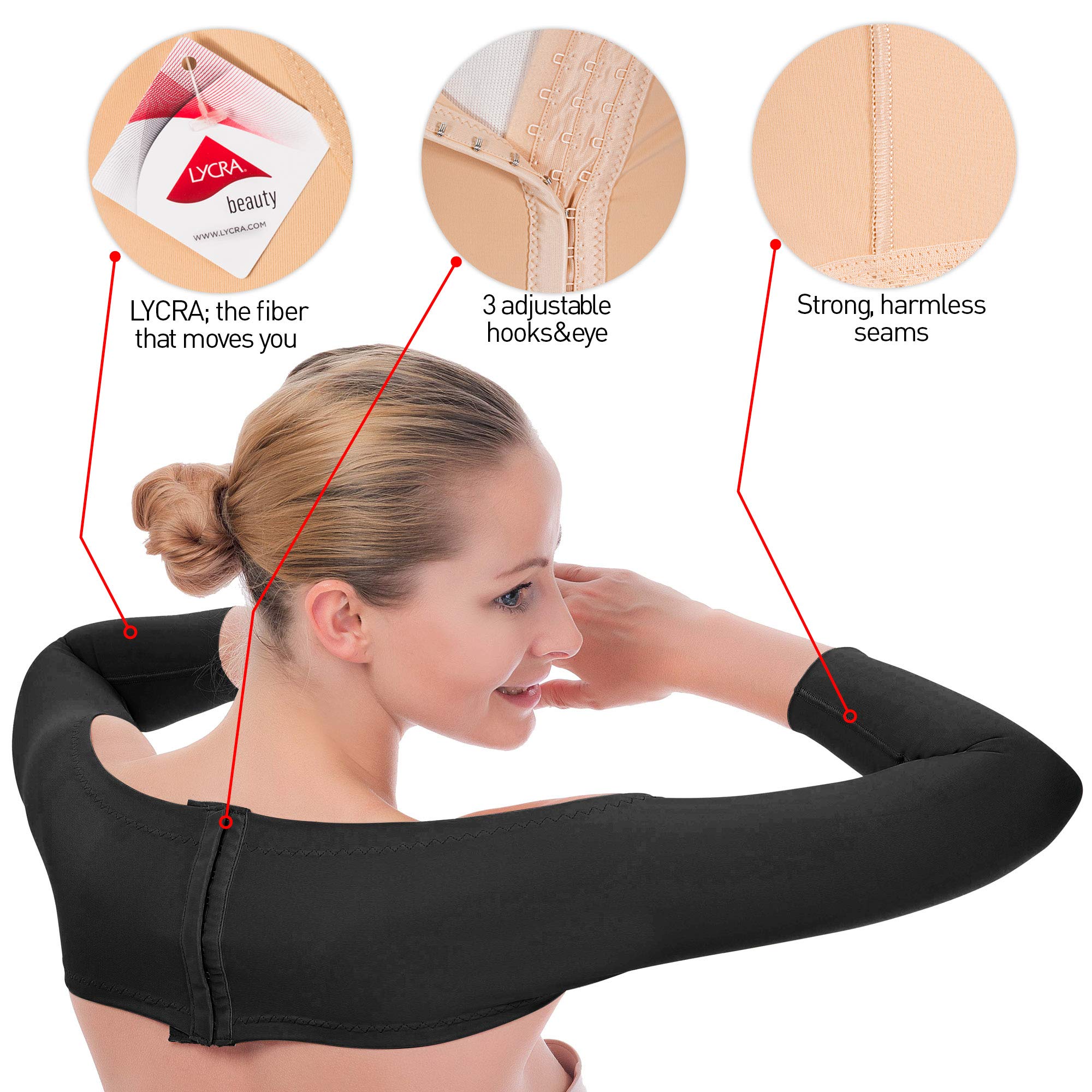 Upper Arm Compression Sleeve & Posture Corrector for Women - Liposuction Recovery Garment, Back Support Shaper Crop Top (Black, XXL) - Ideal for Post-Surgery, Workout & Daily Posture Improvement