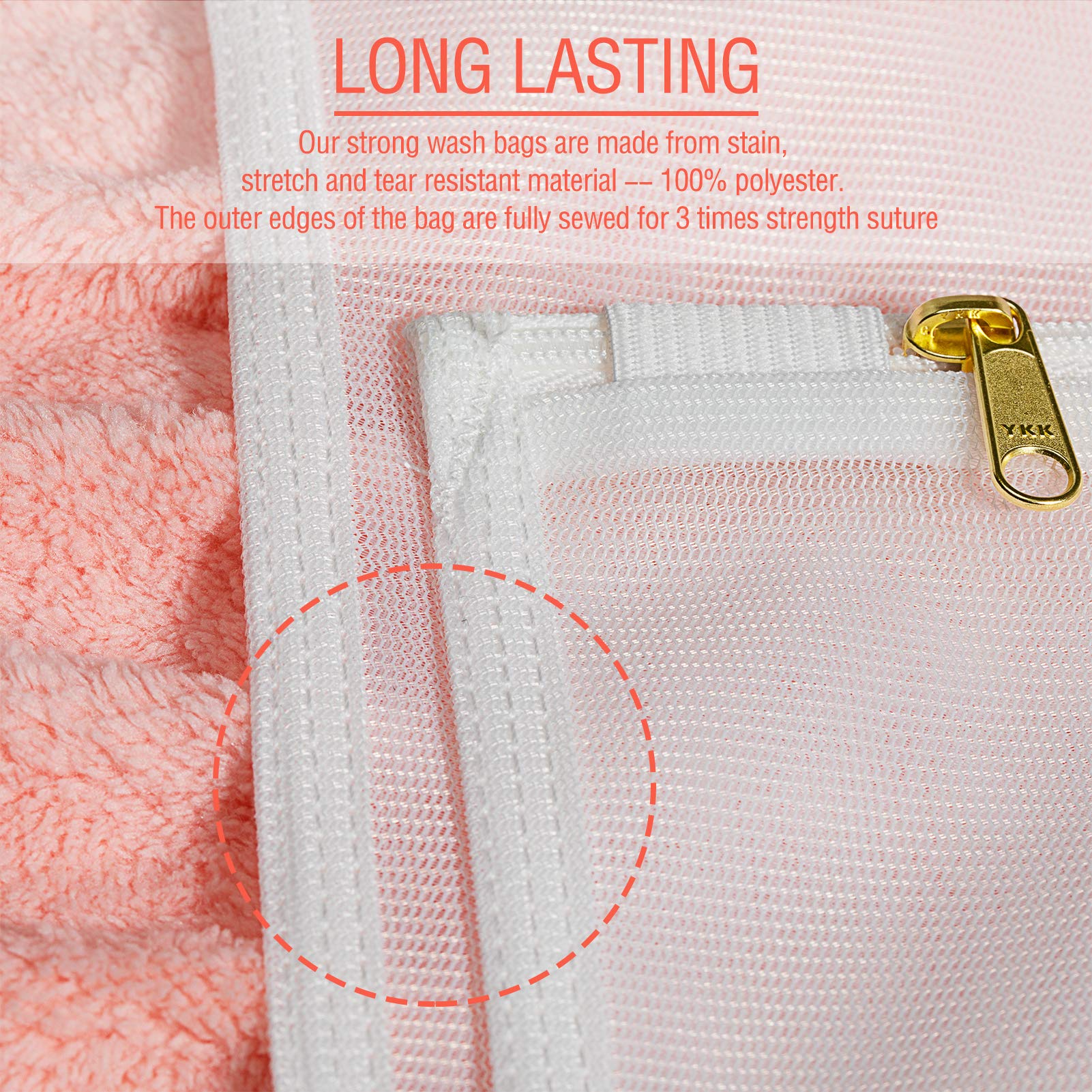 TENRAI Mesh Laundry Bags Set of 3 - YKK Zipper Delicates Wash Bags for Underwear, Bras & Socks - Breathable Fine Mesh Tote for Travel, Gym & Bathroom Organization