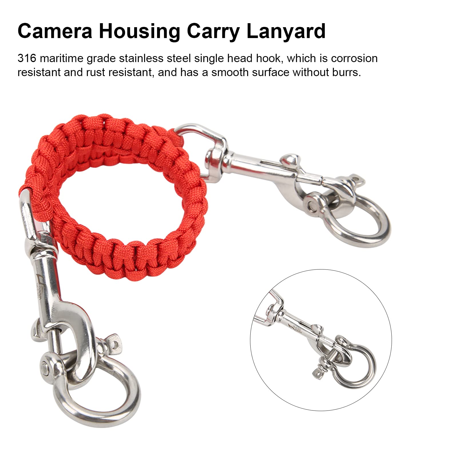 360° Rotating Diving Camera Lanyard - Flexible Underwater Housing Accessory for GoPro, DSLR & Action Cameras (Red) - Perfect for Scuba Diving, Snorkeling & Water Sports Photography