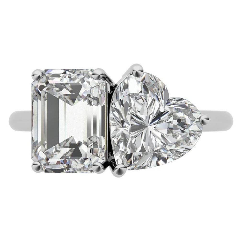 10K/14K/18K Solid White Gold Moissanite Engagement Ring - 3 TCW Emerald & Heart Cut Handmade Wedding Ring Set for Women - Anniversary, Promise Gift - Perfect for Proposals, Bridal Jewelry & Special Occasions