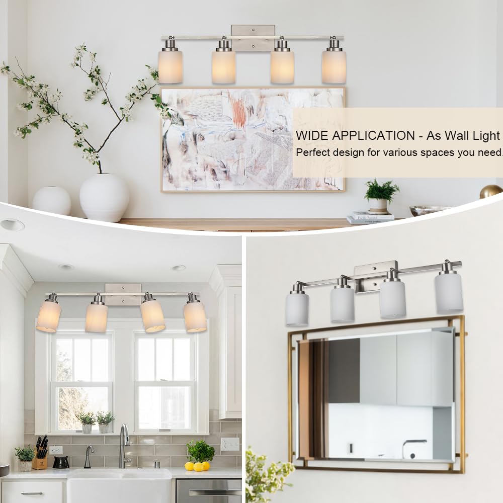 4-Light Brushed Nickel Track Lighting Kit with Opal White Glass - Adjustable Ceiling Spot Lights for Kitchen, Bedroom, Hallway & Bathroom Vanity - Perfect for Task Lighting and Home Decor