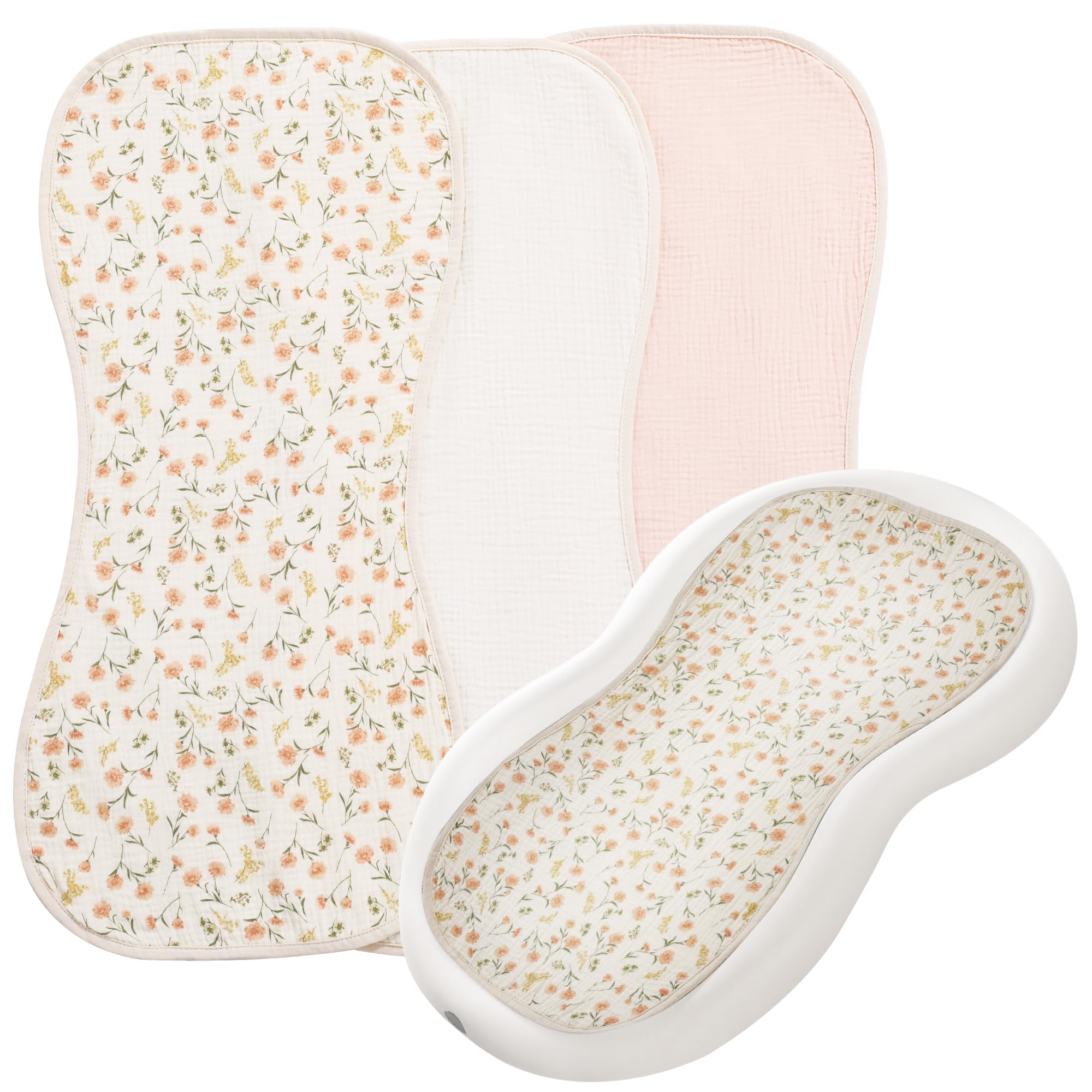 HOMBYS Washable Waterproof Baby Changing Pad Liner - 100% Cotton Muslin Changing Table Cover (3 Pack, Cream White/Pink/Floral) for Nursery, Diaper Bag & Travel Use