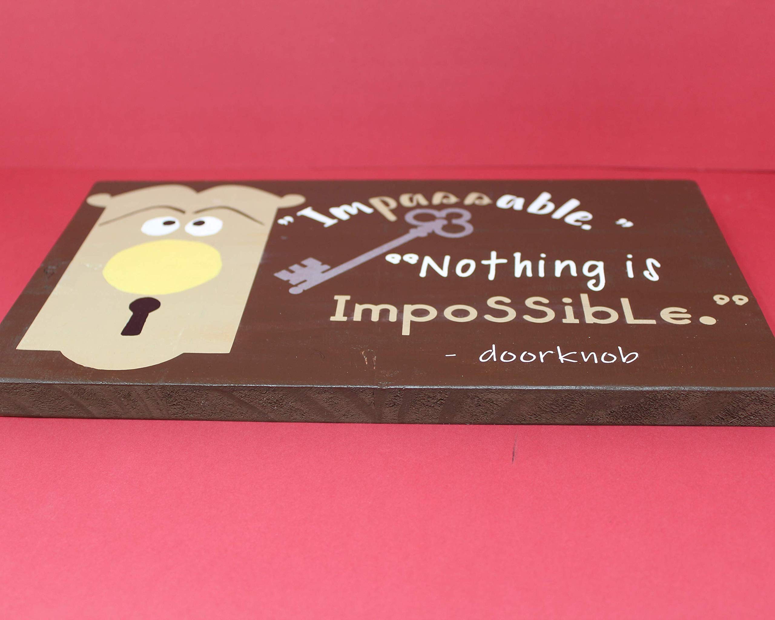 Alice in Wonderland 'Nothing is Impossible' Doorknob Quote Sign - Inspirational Wall Hanging for Kids Room & Nursery Decor - Perfect for Baby Shower Gifts & Children's Bedroom Motivation