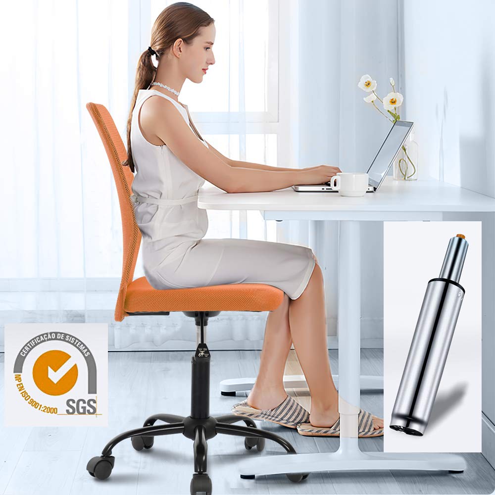 Ergonomic Mid Back Mesh Office Chair - Adjustable Height, Swivel & Rolling Wheels for Home, Student & Computer Desk - Breathable Comfort for Long Work Hours - Orange
