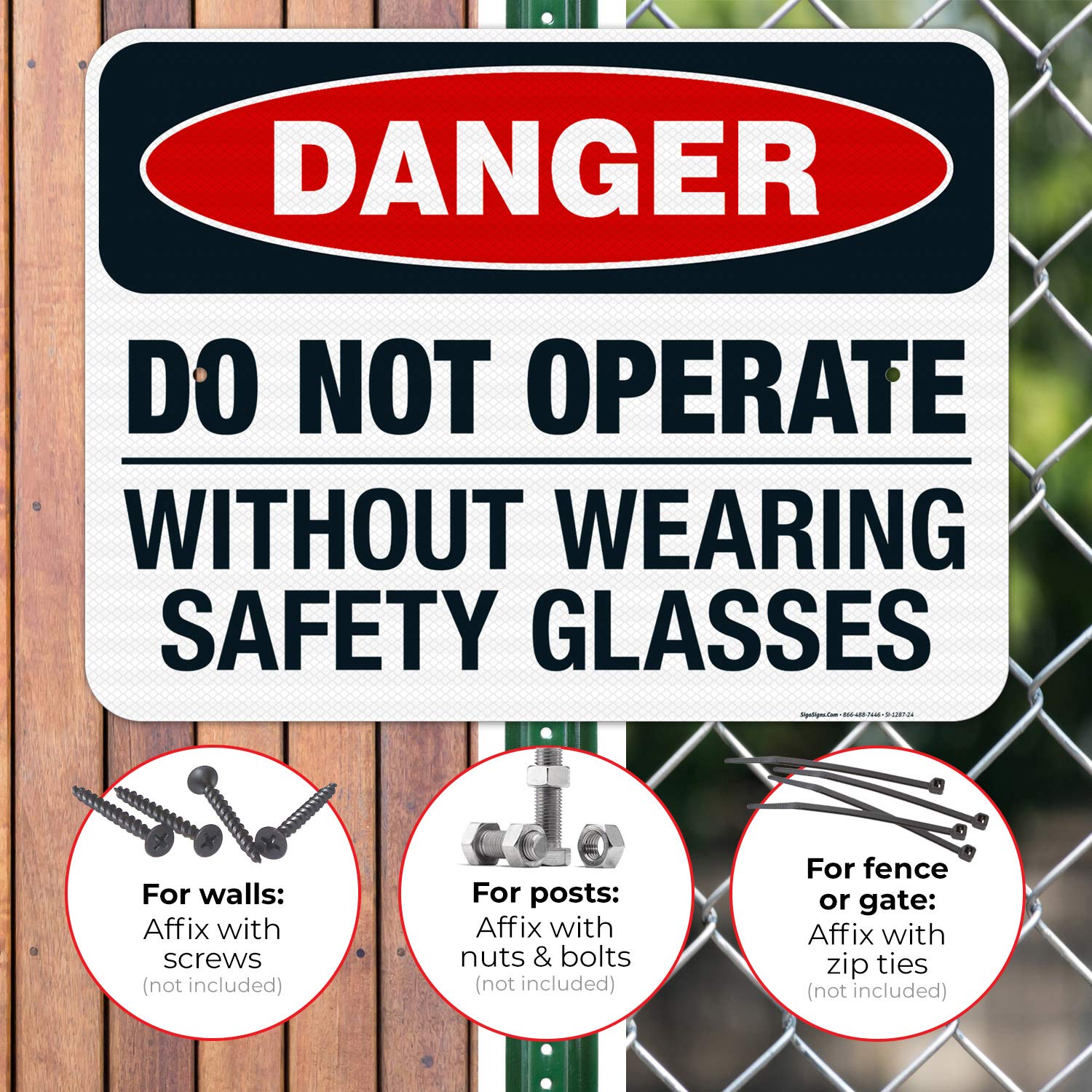 Danger Do Not Operate Without Safety Glasses Sign - OSHA Compliant 18x24 Inch Reflective Aluminum Sign - 3M EGP .080 Thick Fade-Resistant for Indoor/Outdoor Use - Made in USA - Perfect for Construction Sites, Factories & Hazardous Work Areas
