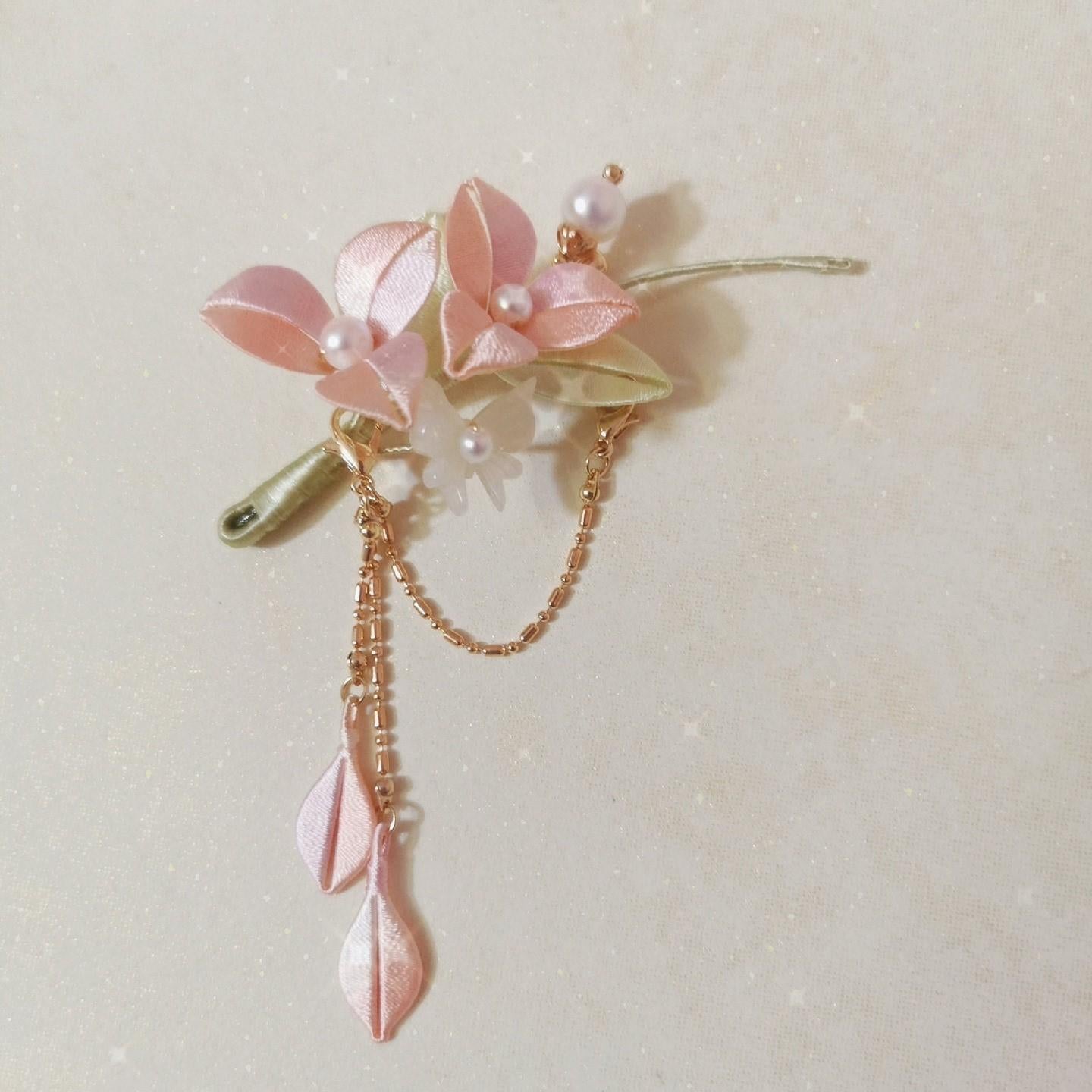 Wanwan Handmade Silk Brooch - Elegant Floral Design (Chanhua) for Women's Fashion Accessories, Wedding, Party & Office Wear