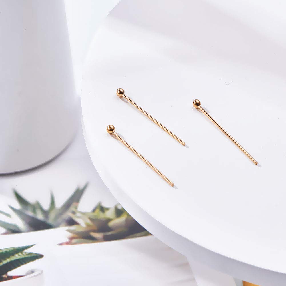 BENECREAT 300PCS 18K Real Gold Plated Jewelry Ball Pins - 22 Gauge 20mm (0.8