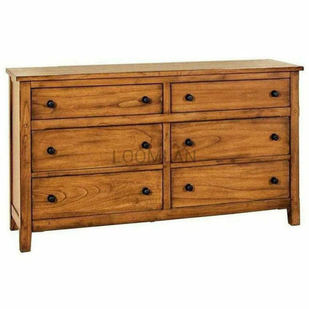 64x35 Rustic Wood Dresser for Small Bedroom - Vintage Style Chest of Drawers with 6 Storage Drawers - Perfect for Bedroom, Nursery, Dorm Room & Apartment Organization
