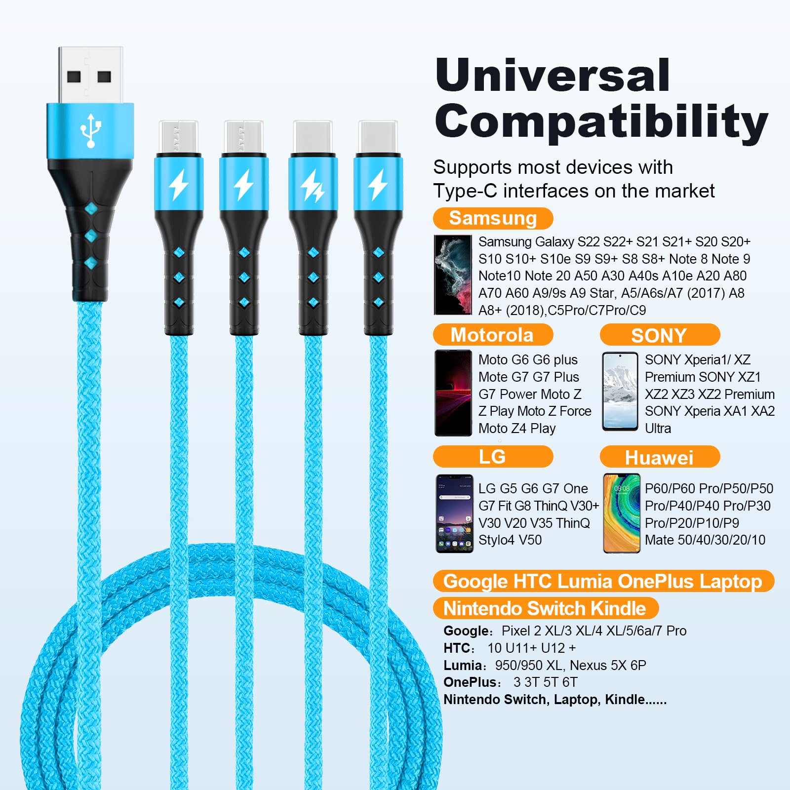 SIQIWO 4-in-1 Multi USB C Fast Charging Cable [2 Pack, 4FT] - QC 3.0 (3A) USB C Splitter with 4 Type C Ports - Compatible with iPhone 16/15 Series, iPad Air/Pro, Samsung Galaxy S24/S23, Google Pixel, PS5 - Perfect for Home, Office & Travel Charging Multiple Devices Simultaneously