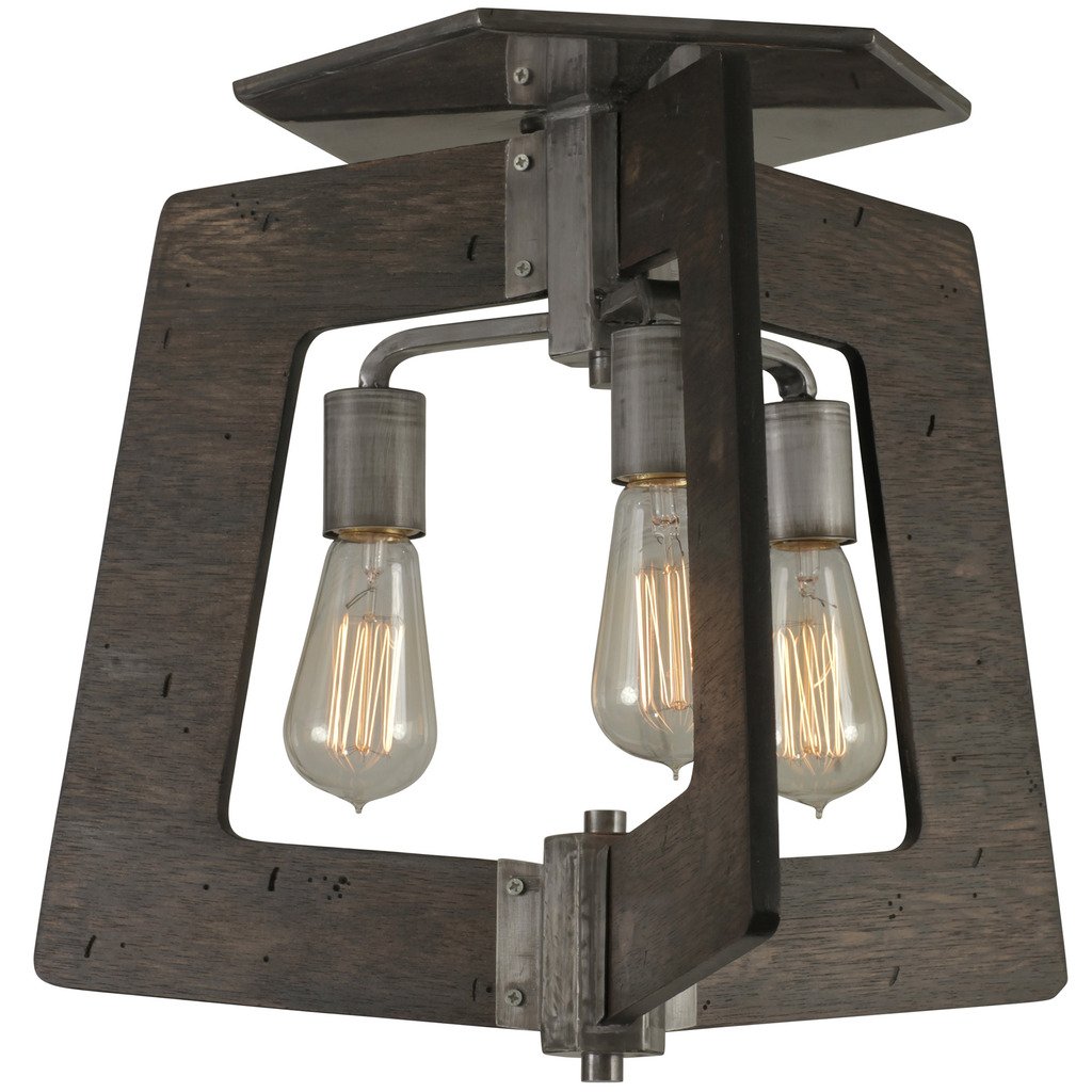 Lofty 3-Light Semi-Flush Mount Ceiling Fixture - Faux Zebrawood & Steel Finish - Perfect for Dining Room, Bedroom or Entryway Lighting
