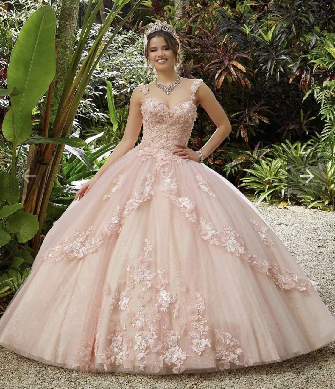 Emanni Women's Sweetheart Lace Appliques Sweet 16 Prom Dress - Princess Party Gown in Nude Pink for Homecoming, Quinceañera & Formal Events