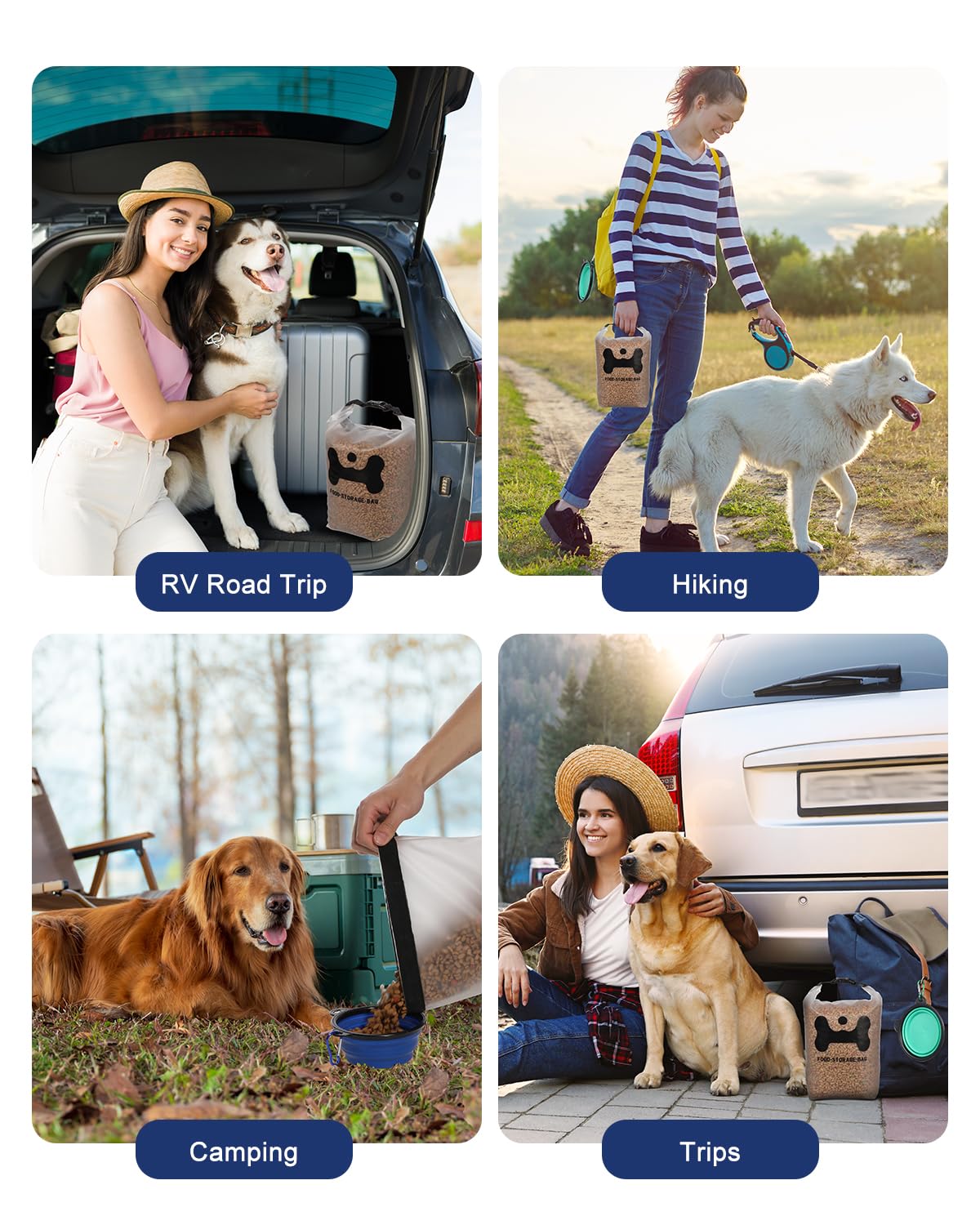 ANVS Silicone Pet Food Storage Bag - 30-Cup Dog Food Container with 2 Collapsible Travel Bowls | Leak-Proof, Portable Dog Food Carrier for Camping, Travel, Dog Boarding & Outdoor Adventures | Perfect for Hiking, Road Trips & Weekend Getaways with Your Pet