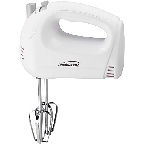 Brentwood Electric Hand Mixer - 5-Speed Lightweight Stand Mixer with Dough Hooks & Whisks, Perfect for Baking Cakes, Cookies & Whipping Cream (White)
