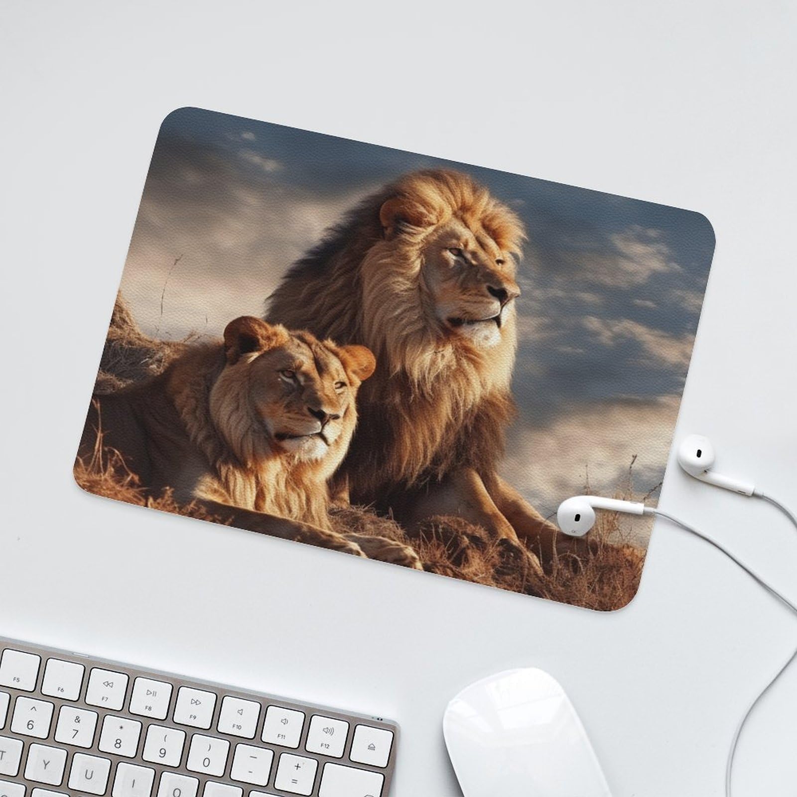 Personalized Two Lions Leather Mouse Pad - Anti-Slip Gaming & Office Desk Mat for Computers, Laptops - Perfect for Home, Work & Gaming Setups