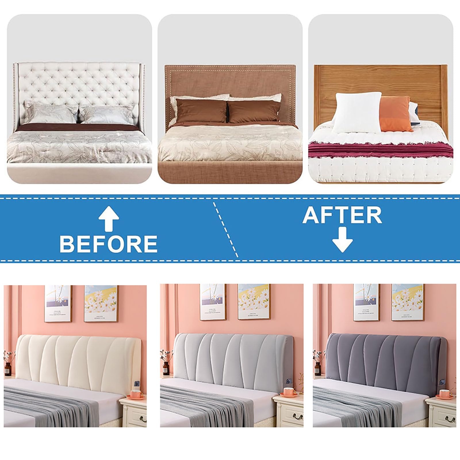 Velvet Bed Headboard Slipcover with Side Storage Pockets - Queen/Full/Twin/Cal King Size - Quilted Thick Dustproof Headboard Protector Cover (Silver Grey, 210cm) - Perfect for Bedroom Decor & Dust Protection