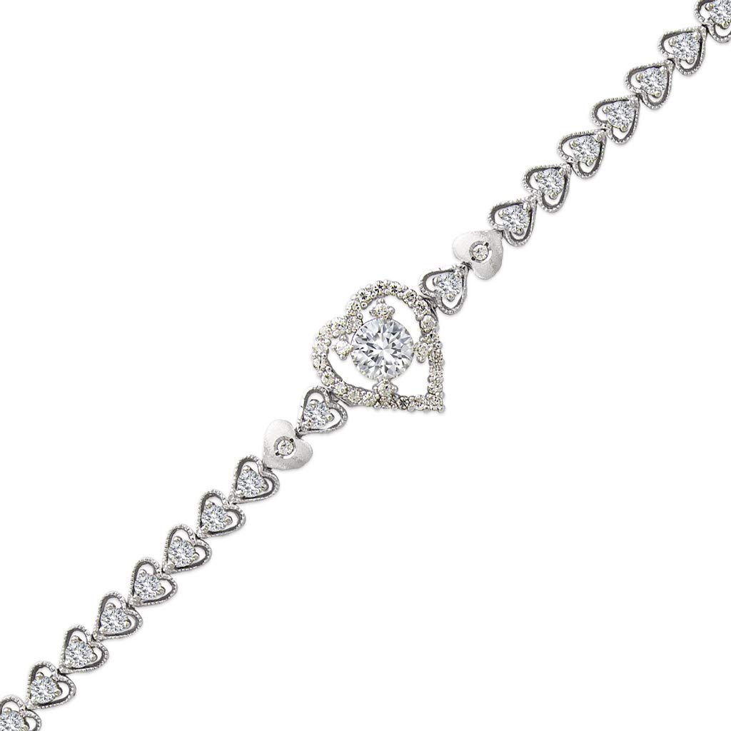 14K Gold Heart CZ Bracelet for Women - Elegant Yellow & White Cubic Zirconia Jewelry Gift - 7 Inch Adjustable - Perfect for Valentine's Day, Anniversary & Special Occasions