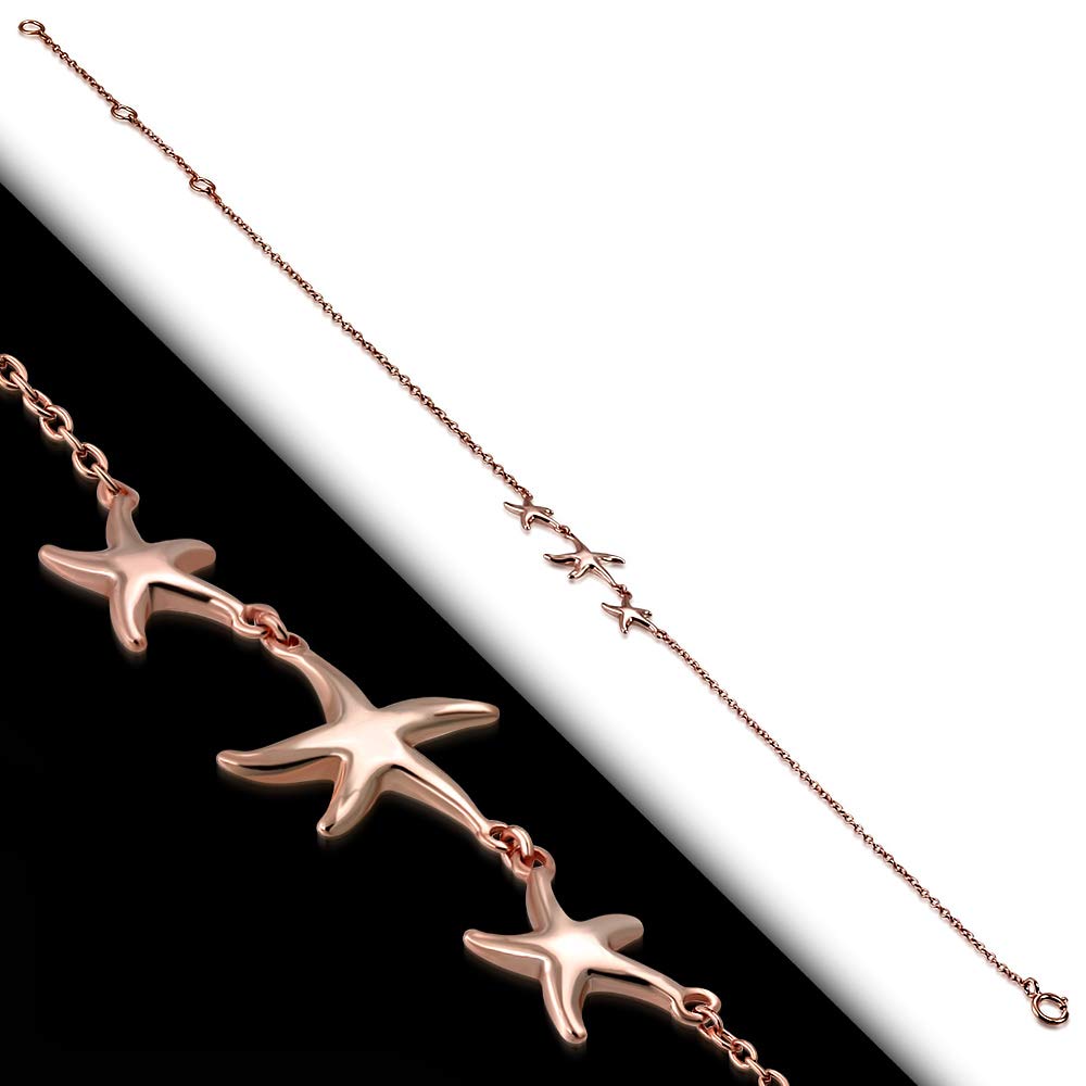925 Sterling Silver Triple Starfish Anklet Bracelet for Women - Dainty Beach Jewelry for Summer Vacation & Boho Fashion Accessories