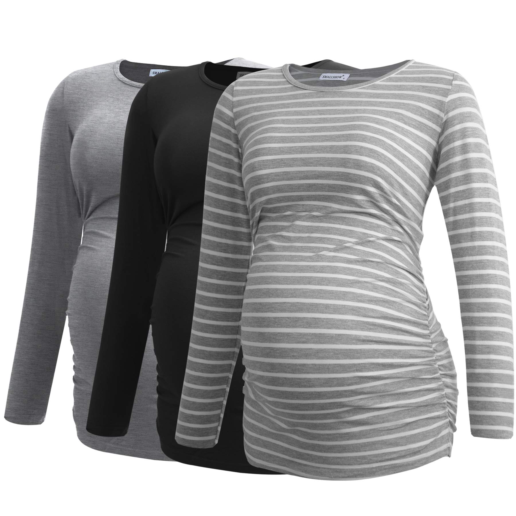Smallshow Women's Maternity Shirts - 3 Pack Long Sleeve Pregnancy Tops for Work & Casual Wear | Soft Nursing Clothes for Expecting Mothers | Comfortable Maternity Wear for Office & Daily Use