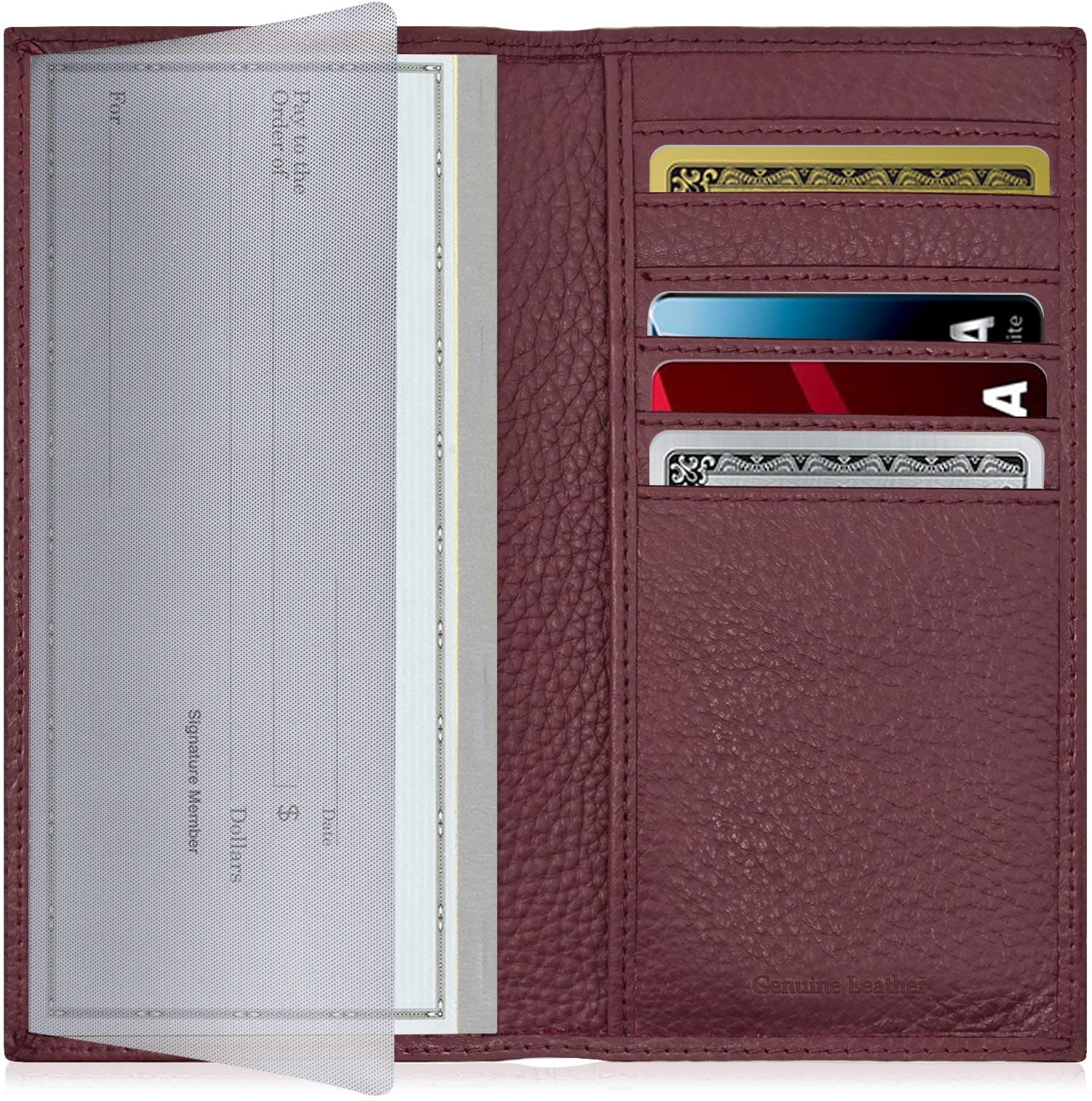 Genuine Leather Checkbook Cover for Women & Men - RFID Blocking Checkbook Holder with Card Slots for Duplicate Checks | Perfect for Organizing Checks, Cards & Cash at Home, Office or Travel