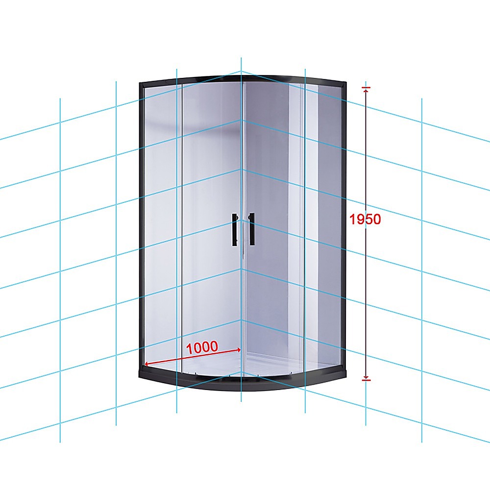 6mm Black Rounded Sliding Curved Shower Screen 100x100cm with White Base - Perfect for Modern Bathroom, Spa & Luxury Shower Enclosures