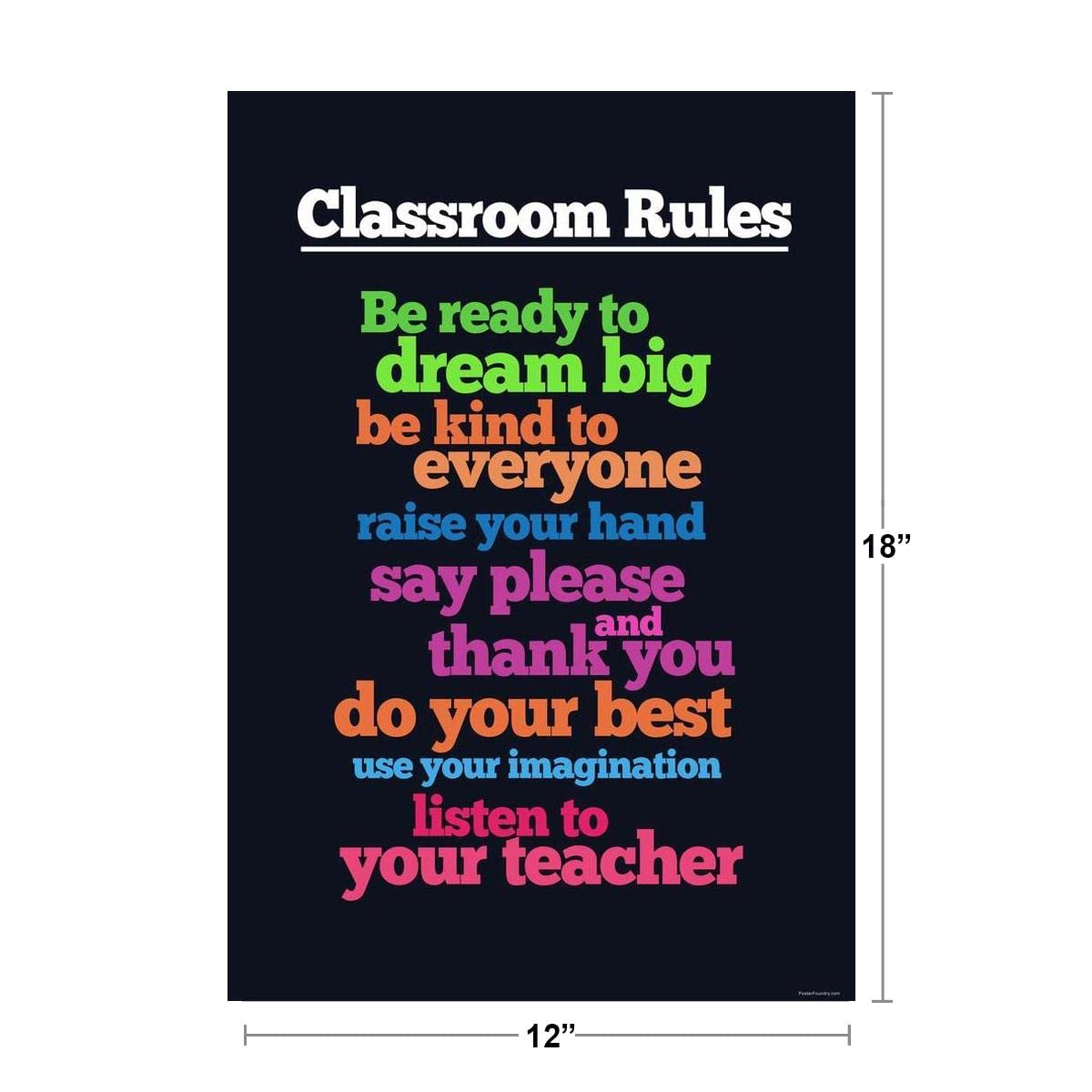 Dream Big Classroom Rules Poster - 12x18 Inch Educational Wall Art for Teachers, Toddlers & Elementary School Decor - Motivational Learning Supplies & Cool Teaching Aids - Perfect for Classrooms, Homeschooling & Kids' Rooms