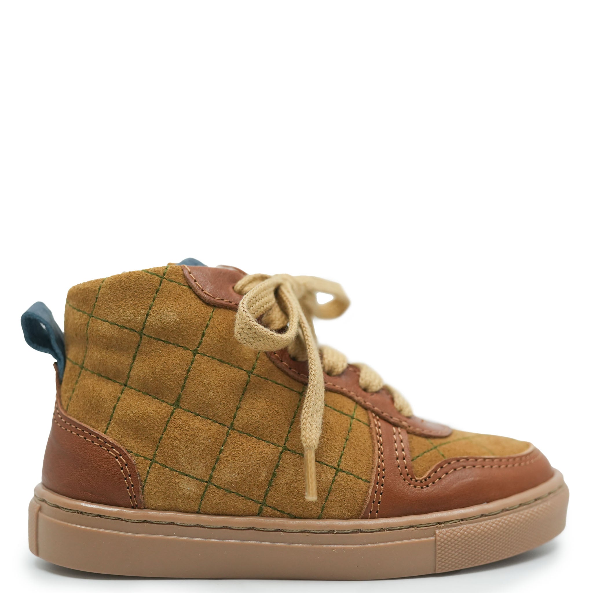 Petit Nord Cognac Quilted High Top Sneakers for Women - Vintage Style Lace-Up Shoes for Casual Wear & Street Fashion