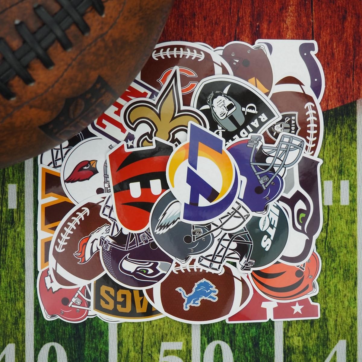 105 pcs Sports Stickers Bundle - 35 Football, 35 Helmet & 35 Team Stickers - Waterproof Vinyl Decals for Laptops, Water Bottles & Sports Gear - Perfect for Fans, Players & DIY Projects