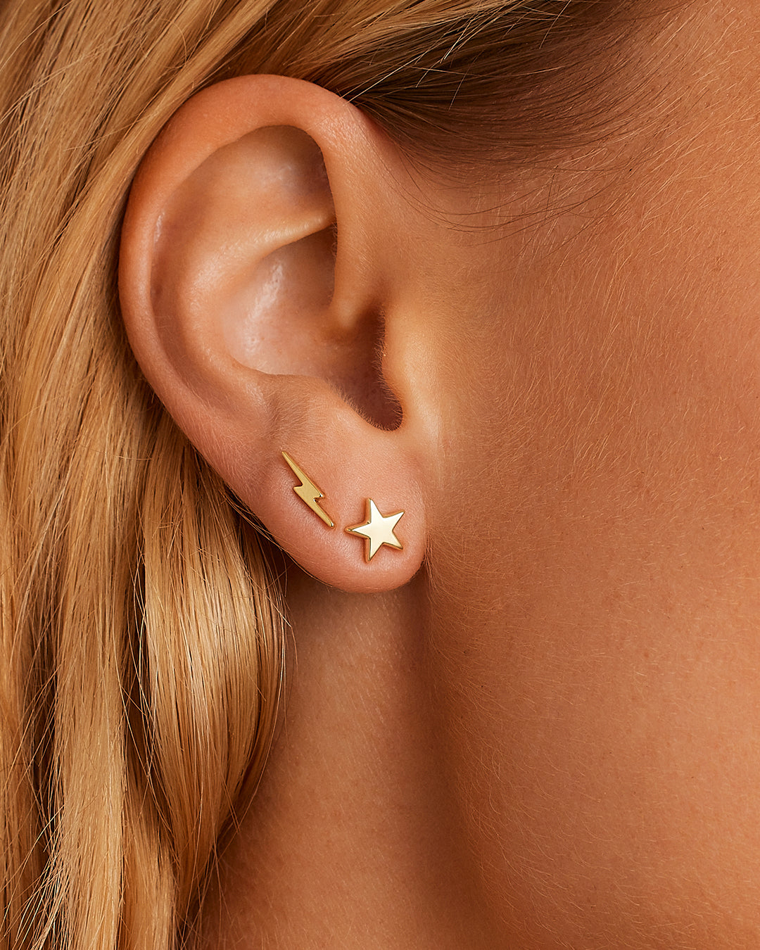 Lightning Single Stud Earrings for Women - 14K Gold Plated Minimalist Studs - Perfect for Everyday Wear, Gifts & Special Occasions
