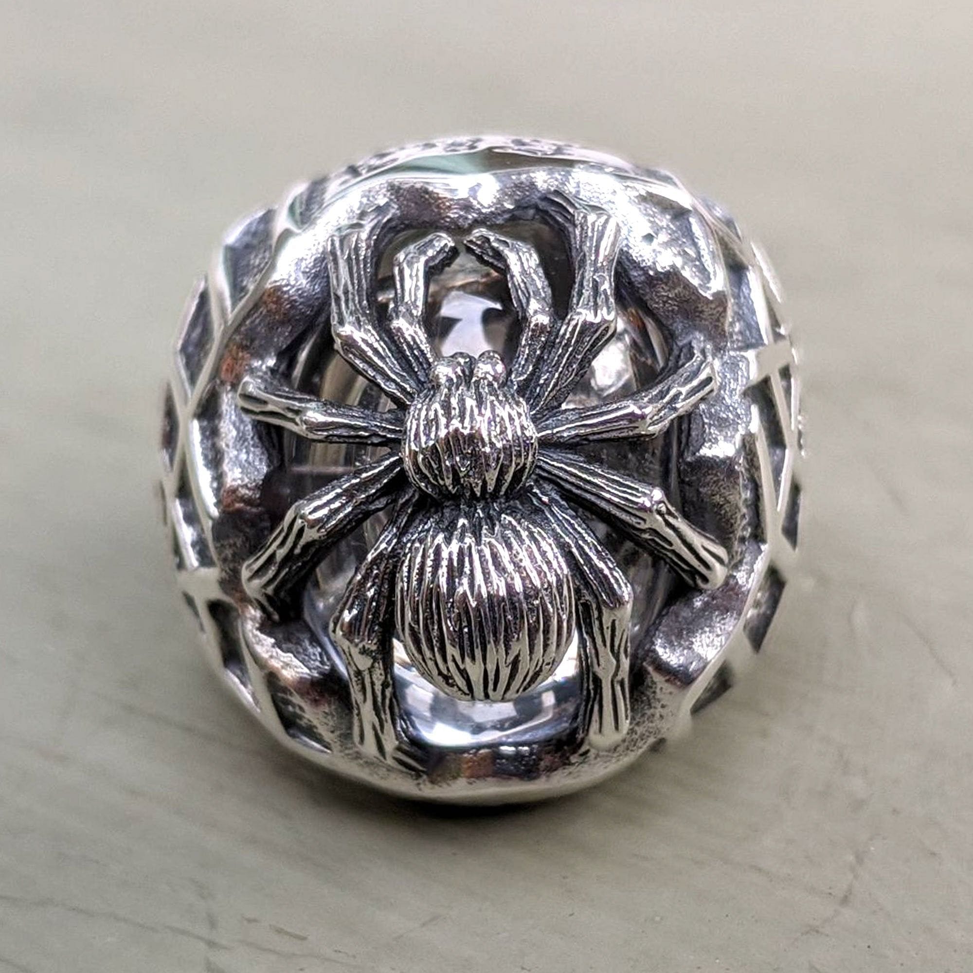 Gothic Clear Stone Spider Sterling Silver Ring for Women - Dark Jewelry for Halloween, Gothic Fashion & Witchy Aesthetic Accessories