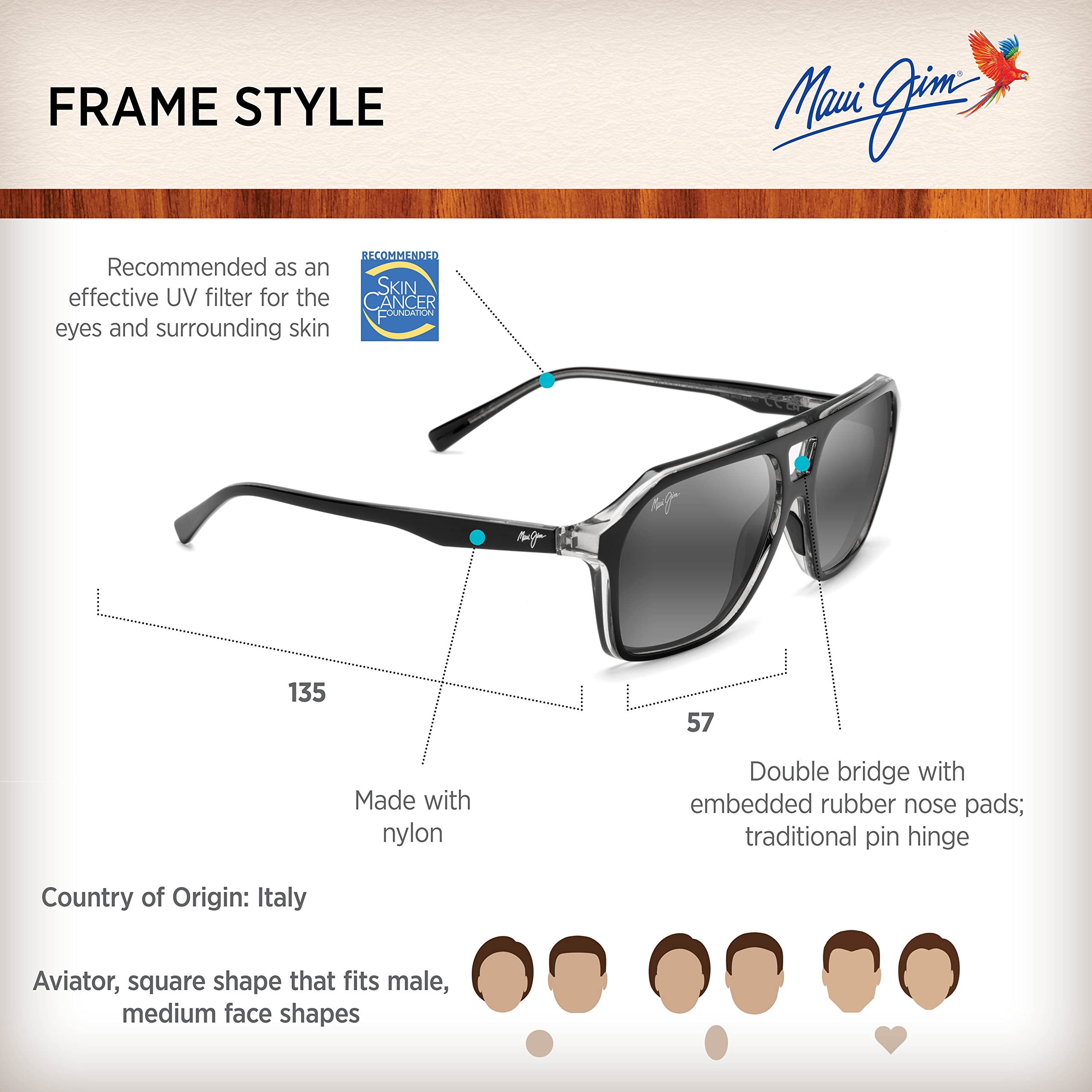 Maui Jim Men's Polarized Aviator Sunglasses with Wedge Frame - UV Protection for Driving, Fishing & Outdoor Activities