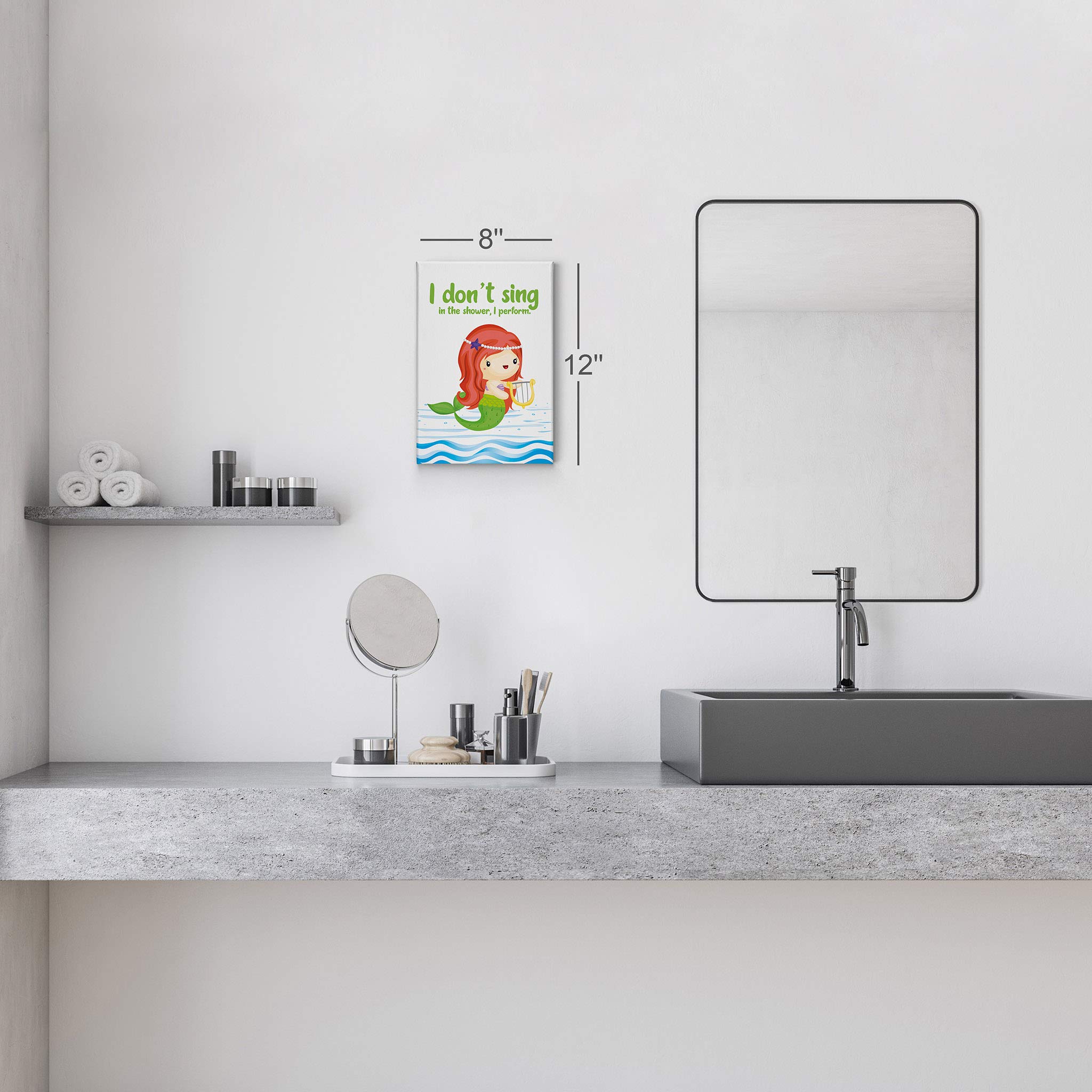 Funny Bathroom Wall Art - 'I Don't Sing in the Shower, I Perform' Canvas Print | Mermaid-Themed Kids Bathroom Decor | Ready-to-Hang Nursery Wall Sign (40x30 Inches) | Perfect for Bathrooms, Kids' Rooms & Coastal-Themed Decor | Made in USA