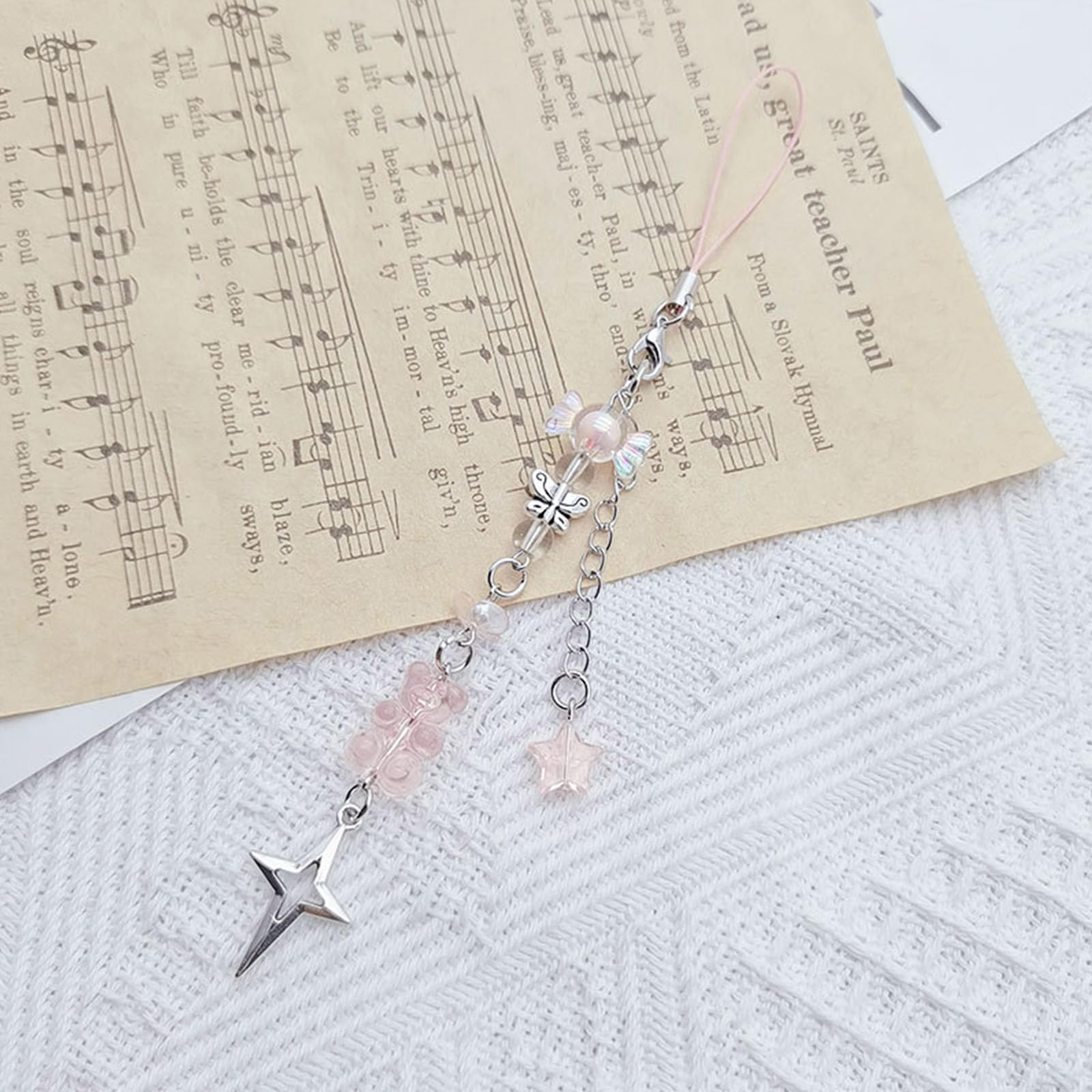 Cute Butterfly Bear Keychain - Anti-Lost Beaded Pearl Phone Lanyard for iPhone Samsung - Stylish Phone Accessory for Women Girls (Perfect for Keys, Bags, Backpacks & Gifts)