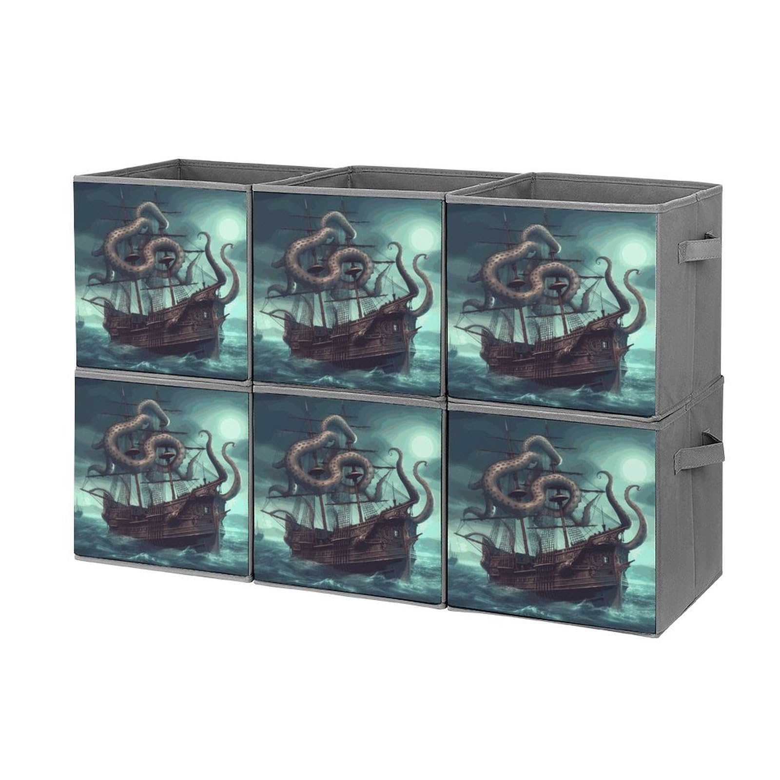 Collapsible Waterproof Storage Cube Bins with Handles - 6 Pack Organizer for Home, Closet, Office & Bedroom | Perfect for Toys, Clothes & Octopus Ship Storage