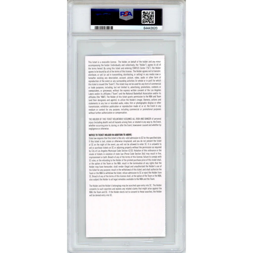 Authentic Kobe Bryant Dear Basketball Retirement Ticket 11/29/15 Lakers Game - PSA 7 Graded Collector's Item for NBA Memorabilia & Sports Fans