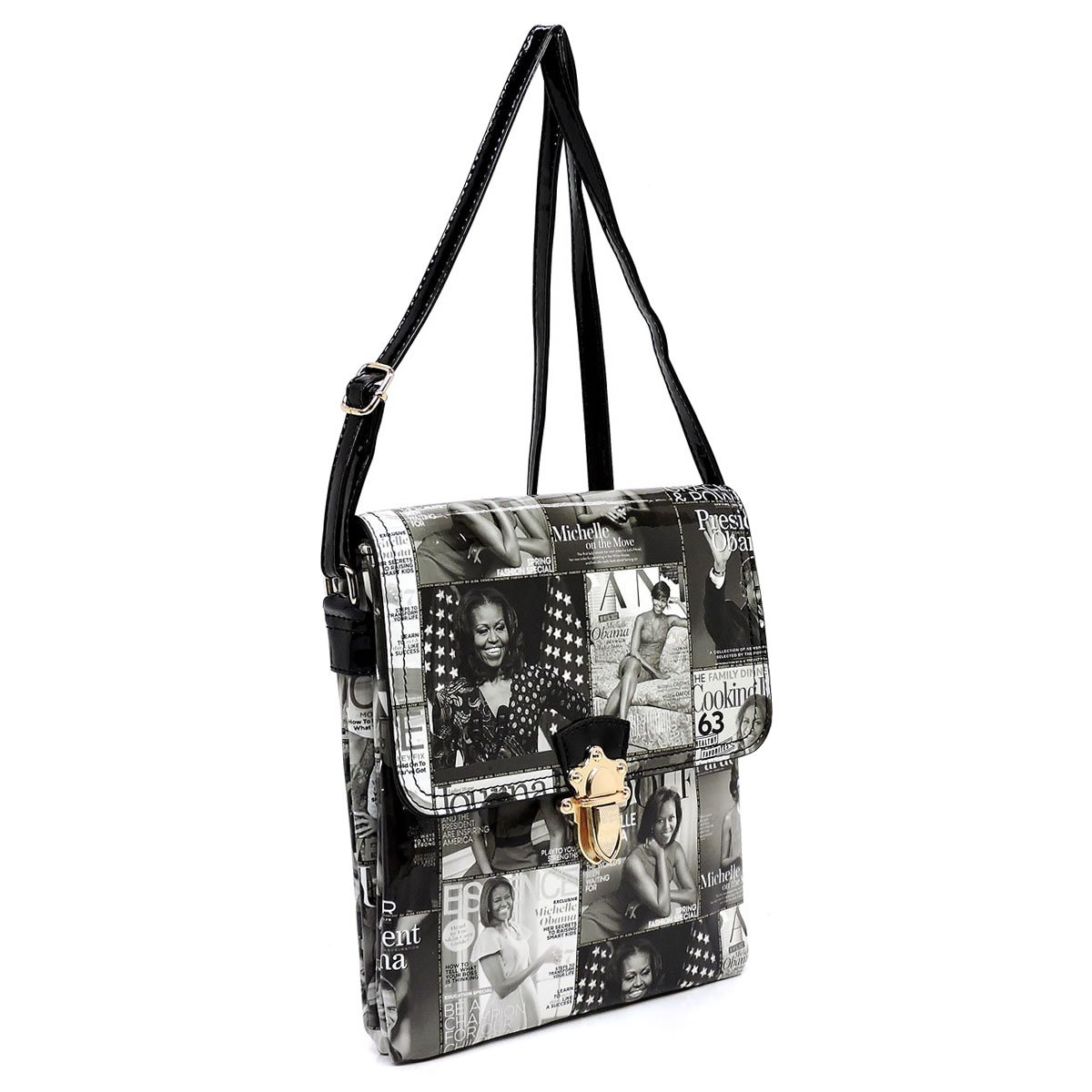 Stylish Glossy Magazine Cover Collage Crossbody Handbag - Michelle Obama Inspired Purse for Women, Perfect for Work, Travel & Evening Events