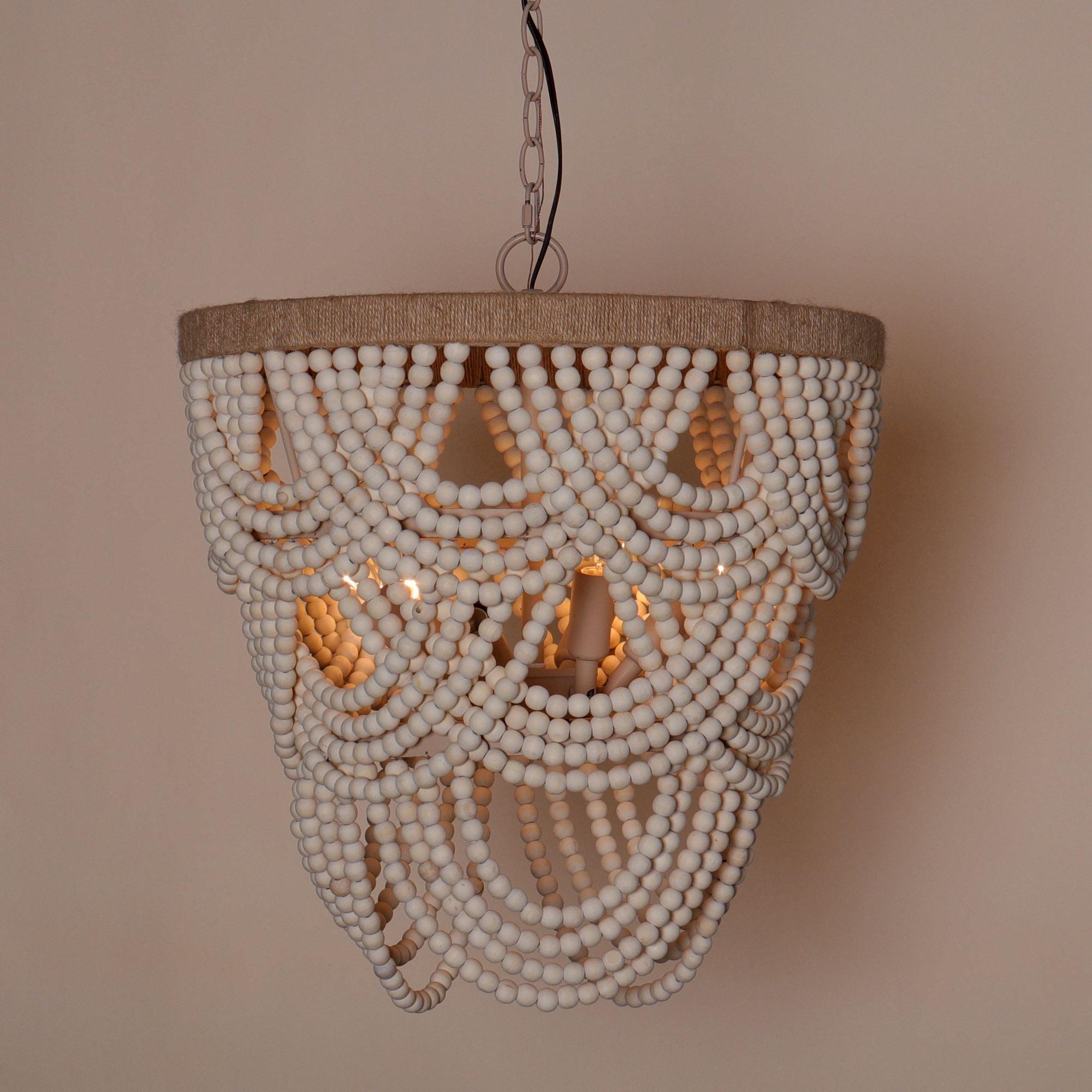Hatfield 4-Light Bohemian Style Wood Beaded Chandelier - Elegant Ceiling Lighting Fixture for Dining Room, Bedroom or Living Room Decor