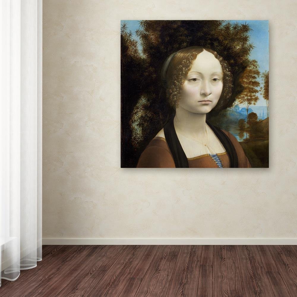 Trademark Fine Art Ginevra De Benci Framed Canvas Wall Art Print - 18x18 Inches - Renaissance Portrait Home Decor for Living Room, Bedroom & Office