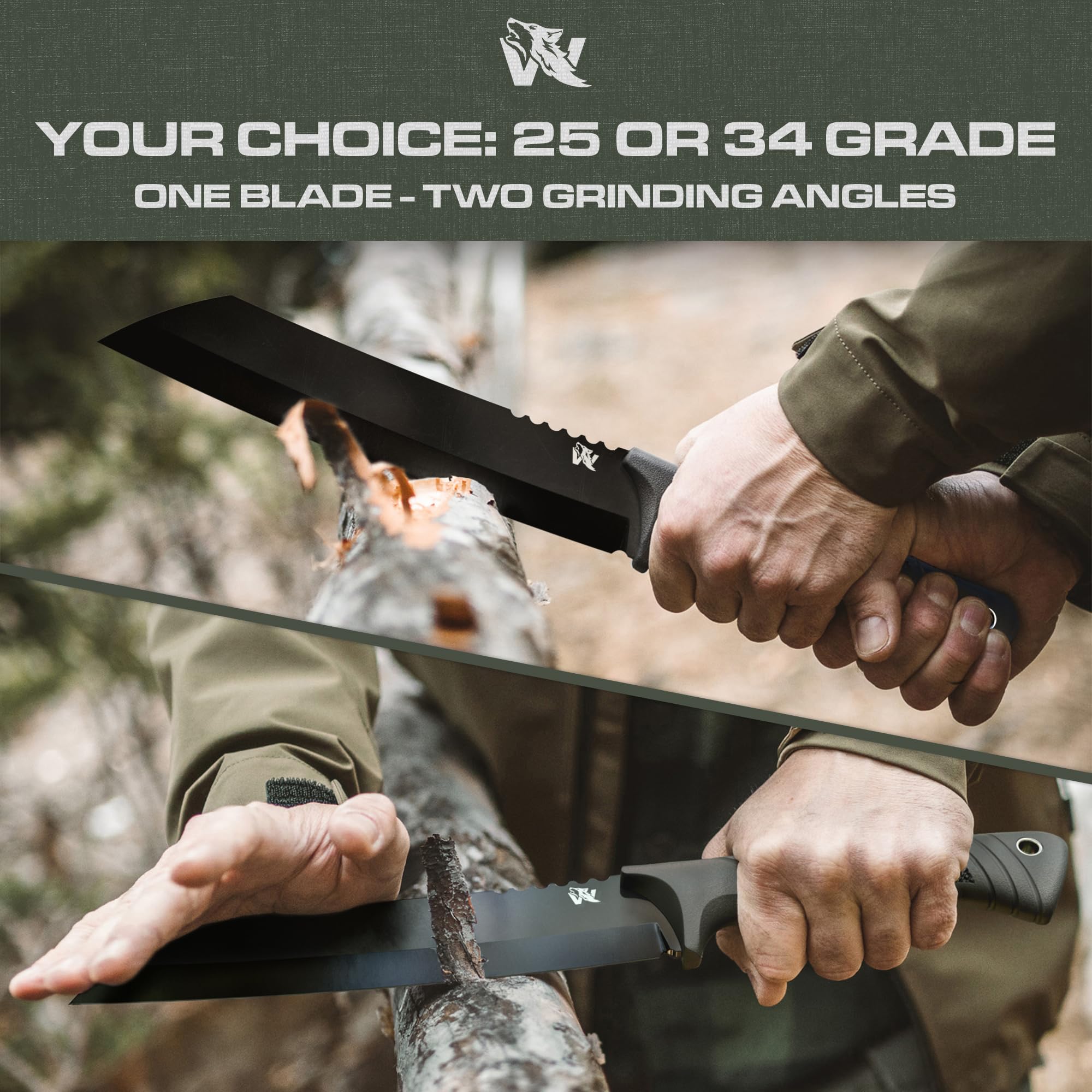 D2 Steel Survival Machete with Sheath - Full Tang Tactical Knife for Bushcraft, Yard Work & Tree Cutting | Heavy Duty TPE Handle Outdoor Tool for Camping, Hunting & Emergency Preparedness