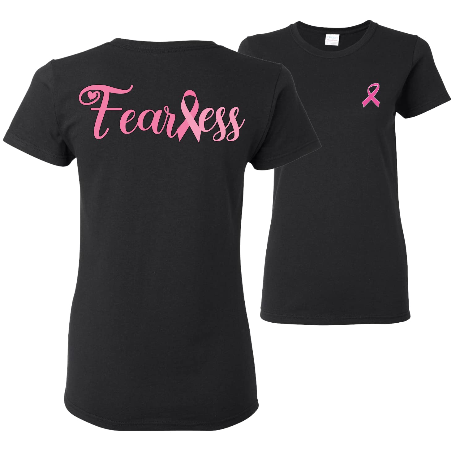 Wild Bobby Breast Cancer Awareness Faith Pink Ribbon Sunflower Womens T-Shirt - Front & Back Design for Support & Awareness | Perfect for Fundraisers, Survivor Events & Everyday Wear