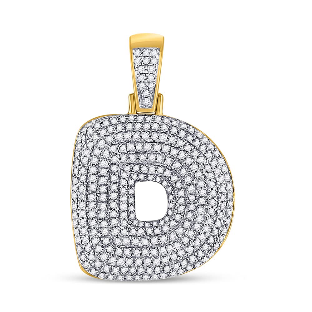 10kt Yellow Gold Men's Round Diamond Bubble D Letter Charm Pendant - 7/8 Cttw, Perfect for Gifts, Anniversaries & Everyday Jewelry