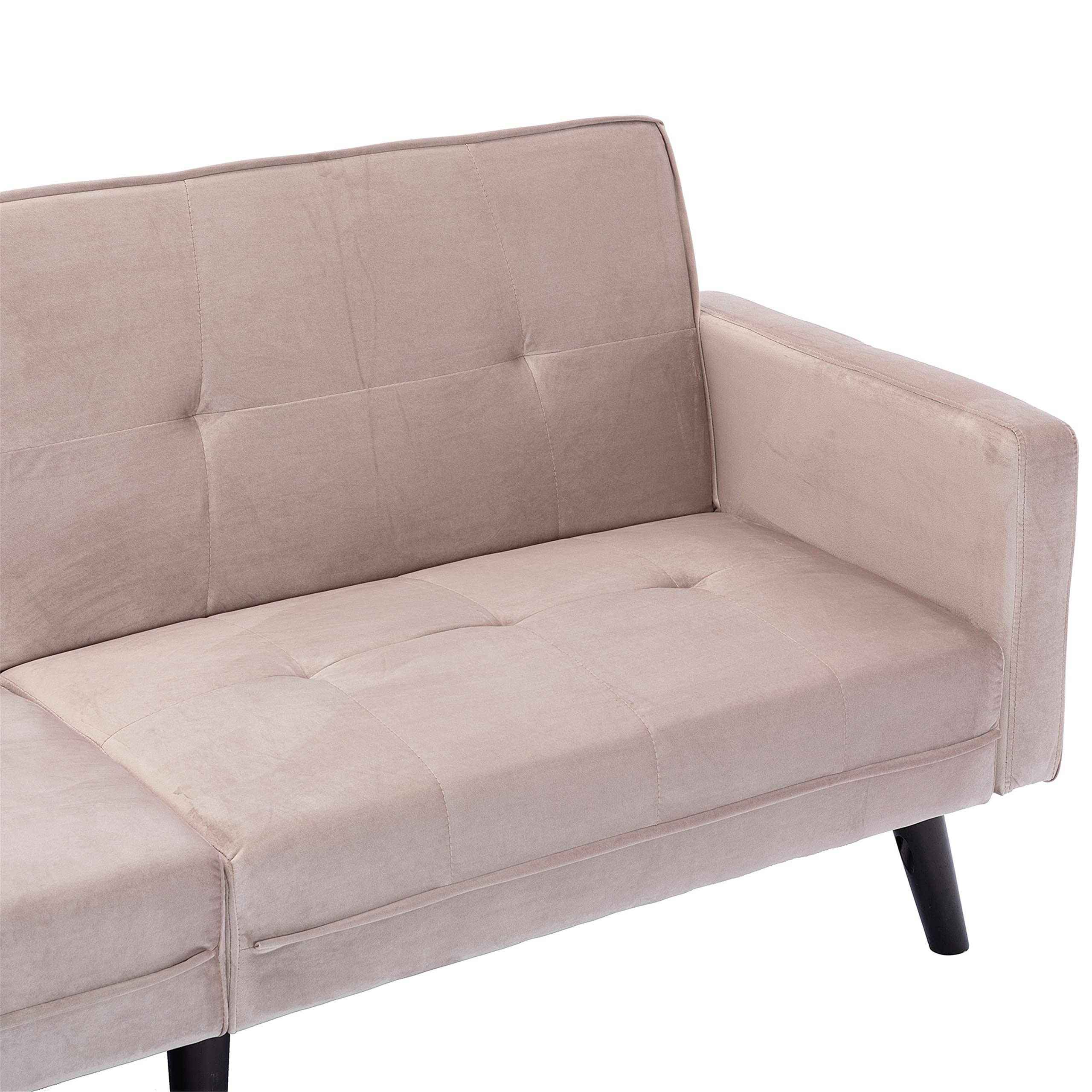 Velvet Convertible Sofa Bed with Adjustable Backrest & 6 Wooden Legs - Modern Folding Sleeper Loveseat for Living Room, Bedroom & Guest Room - Perfect for Small Spaces, Studio Apartments & Overnight Guests