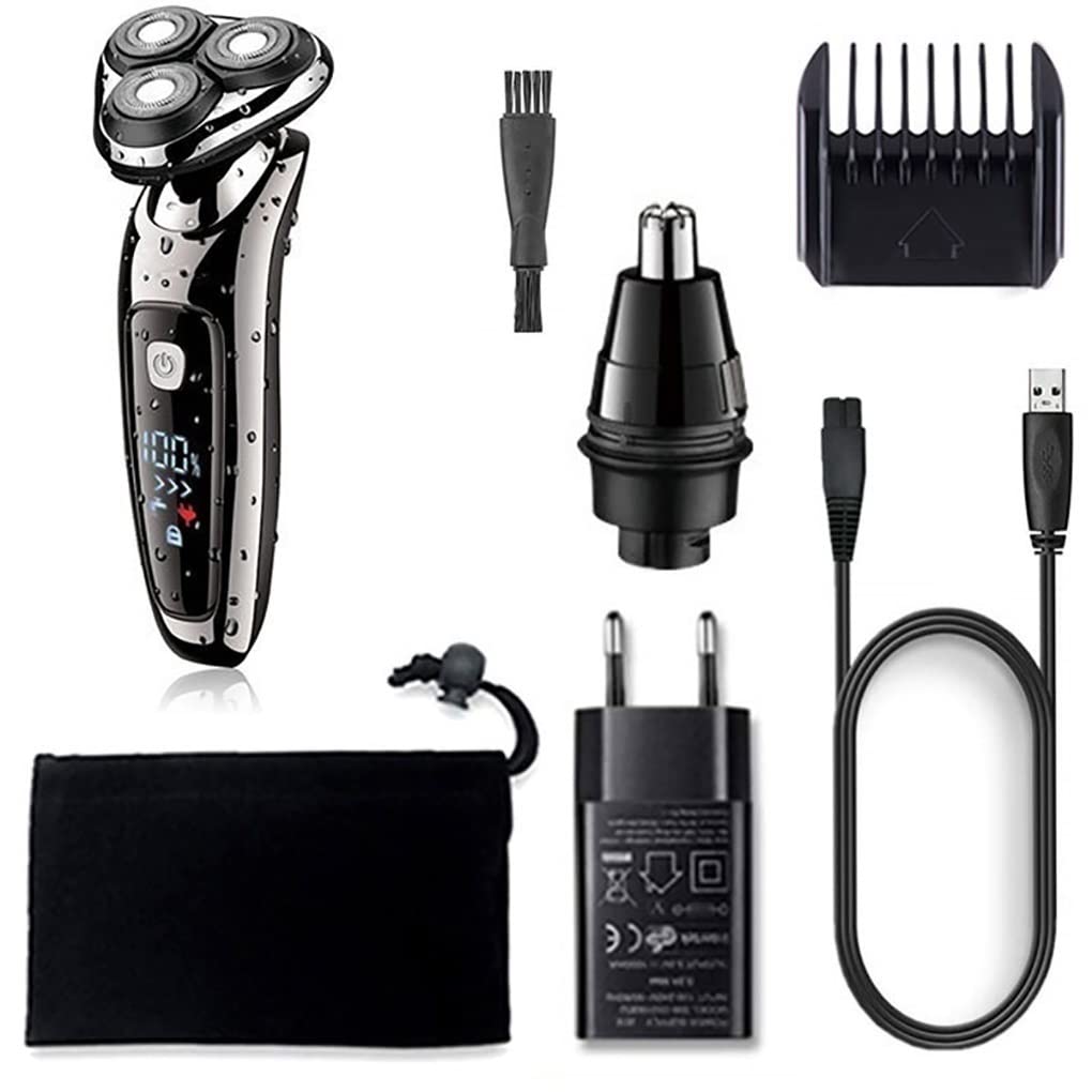 Professional 3-in-1 Electric Shaver for Men - Wet/Dry Rechargeable Head & Beard Trimmer with Facial Grooming Kit | Perfect for Travel, Home & Gym Use