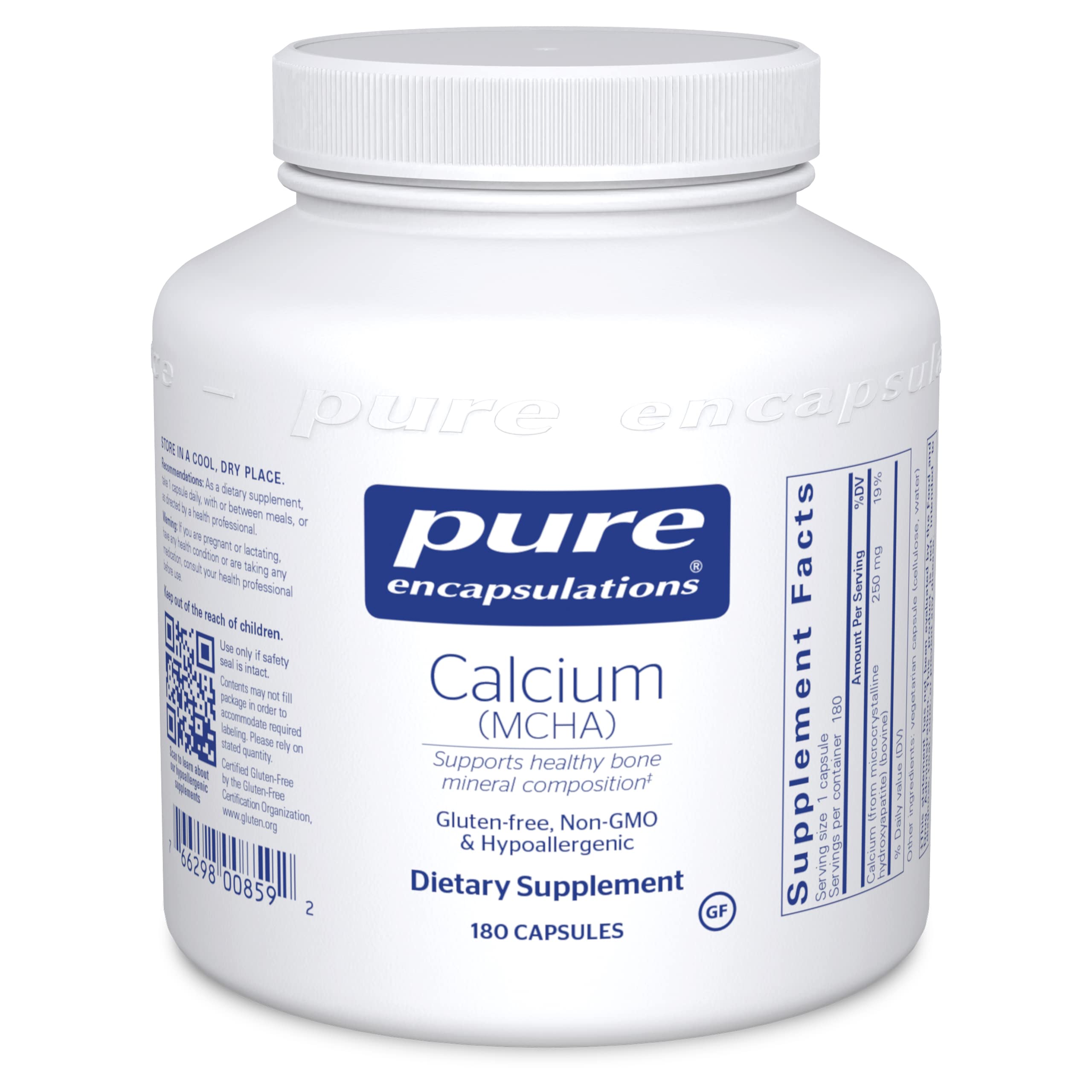 Pure Encapsulations Calcium MCHA 180 Capsules - Hypoallergenic Bone Support Supplement for Adults | Supports Strong Bones & Joint Health | Ideal for Osteoporosis Prevention & Post-Workout Recovery